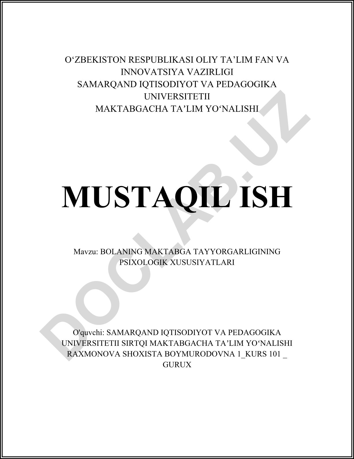 Bolaning maktabga tayyorgarligining psixologik xususiyatlari