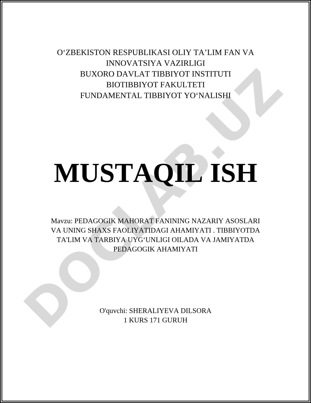 Pedagogik mahorat fanining nazariy asoslari va uning shaxs faoliyatidagi ahamiyati