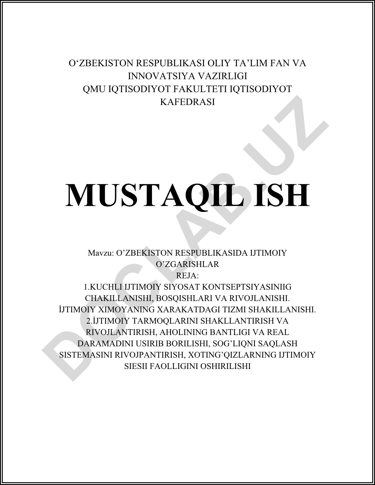 O‘zbekiston Respublikasida ijtimoiy o‘zgarishlar