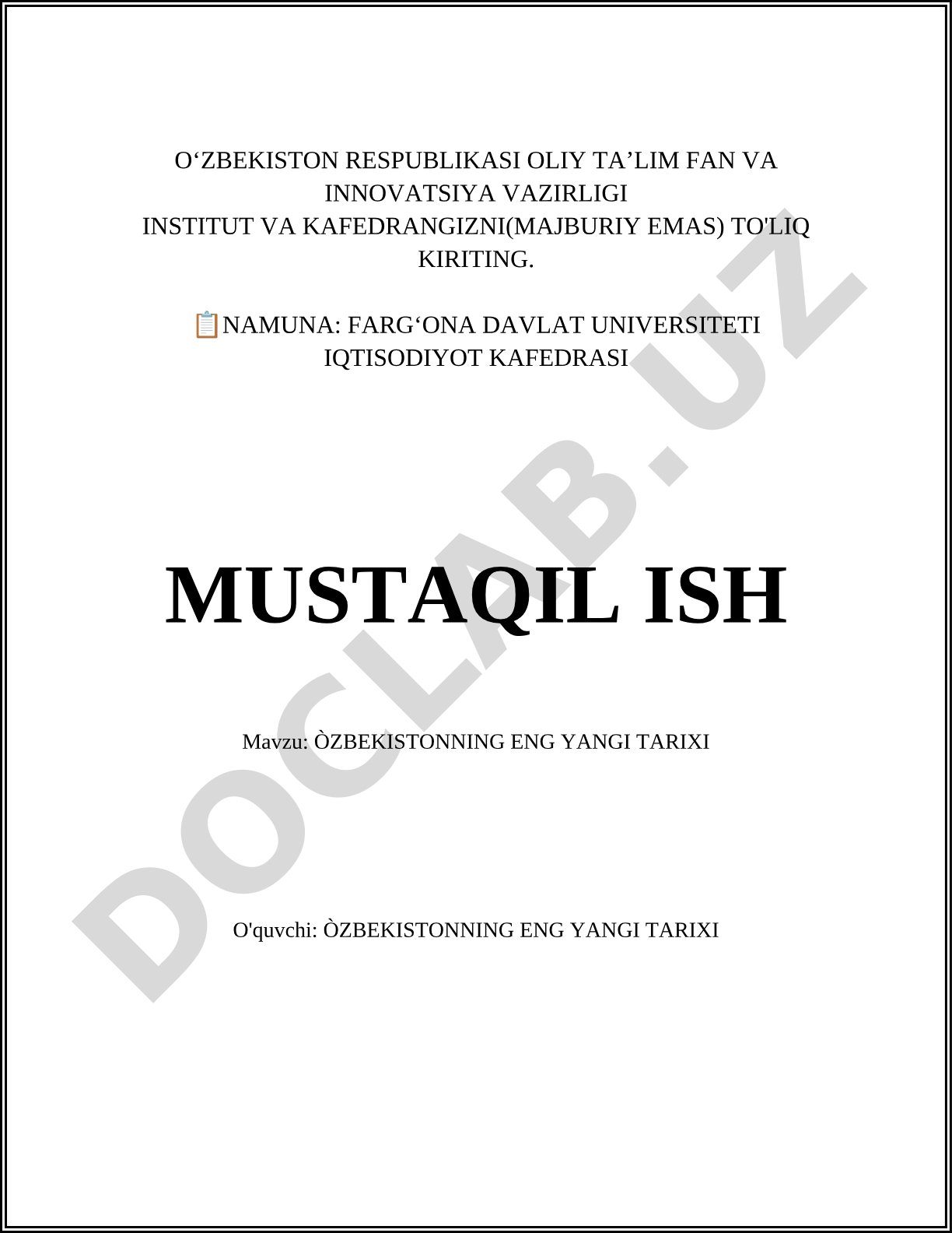 O'zbekistonning eng yangi tarixi