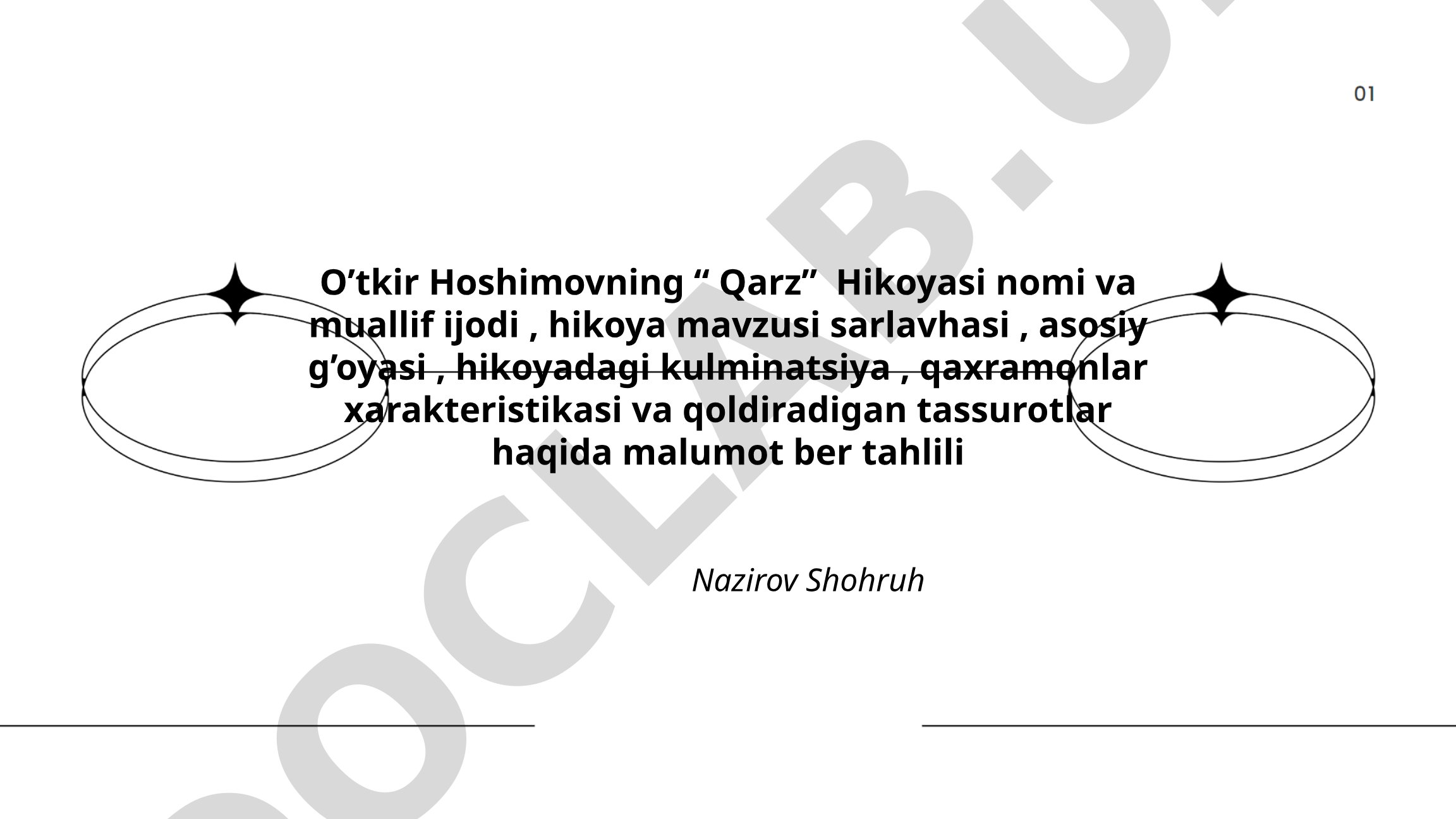 O'tkir Hoshimovning "Qarz" hikoyasi tahlili