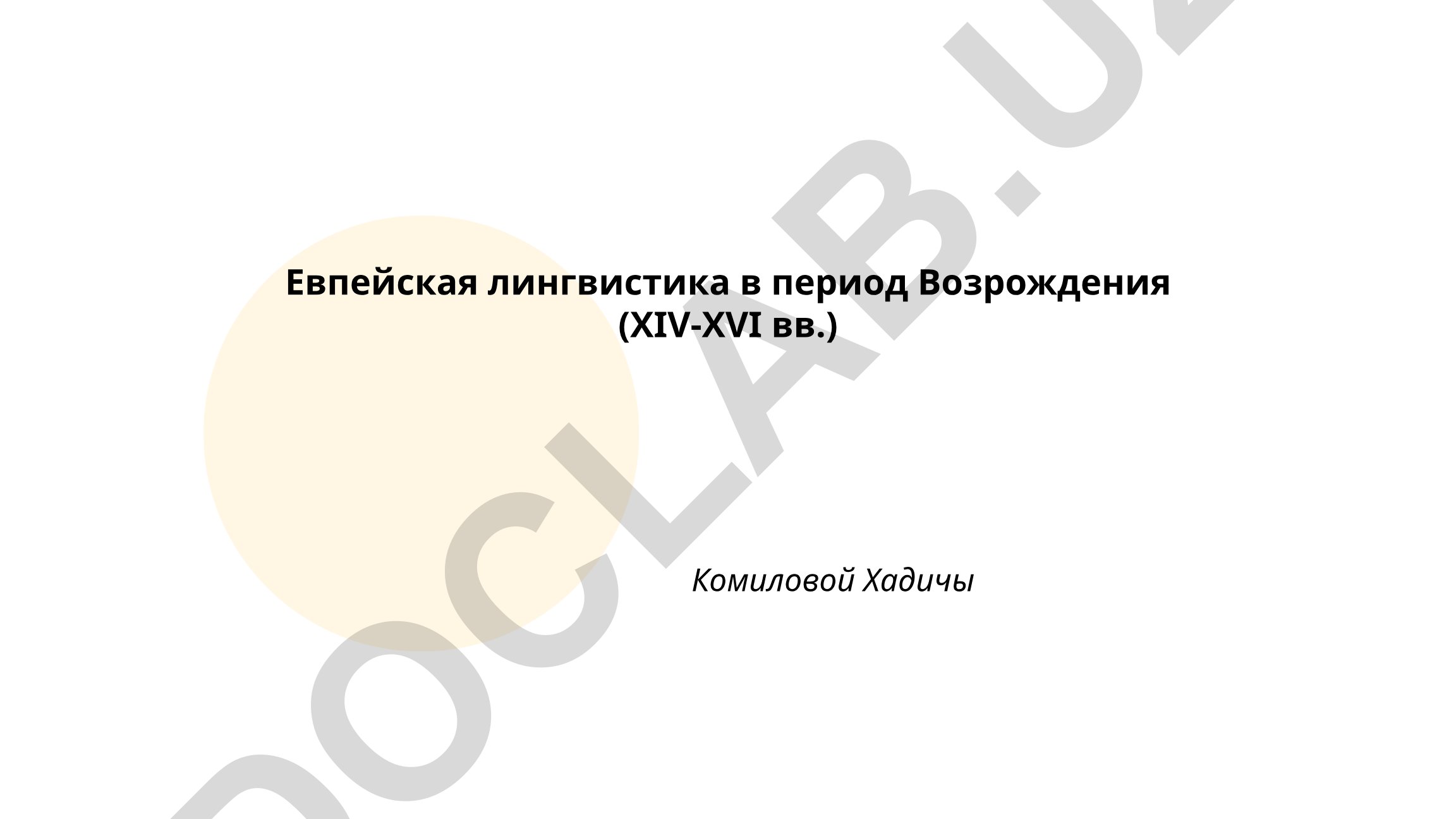 Европейская лингвистика в период Возрождения (XIV-XVI вв.)