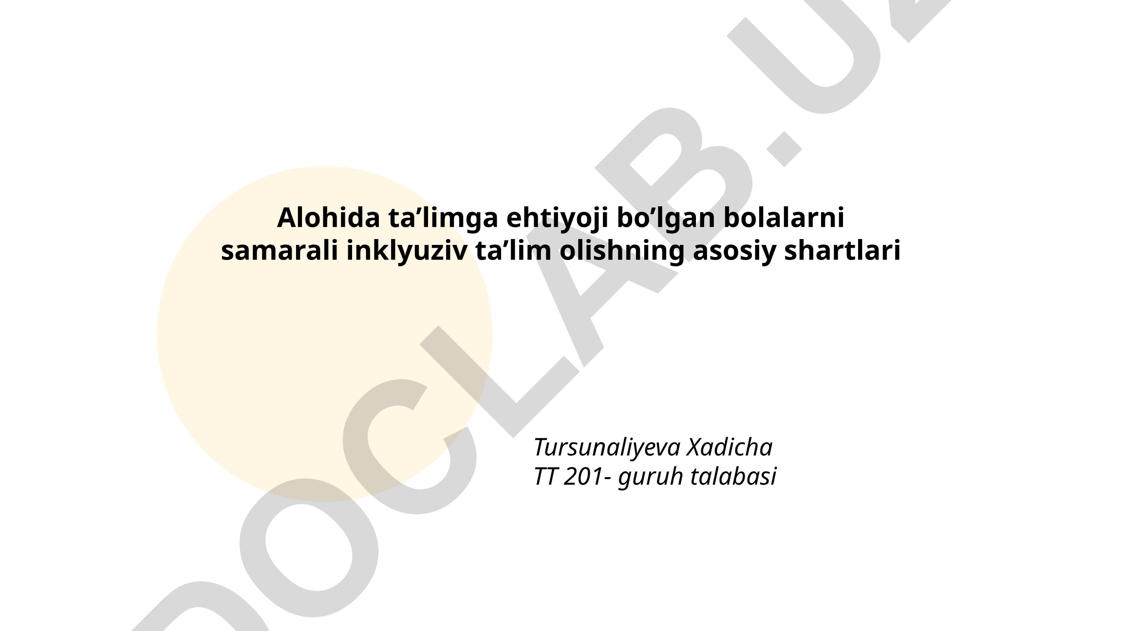 Alohida ta'limga ehtiyoji bo'lgan bolalarni samarali inklyuziv ta'lim olishning asosiy shartlari