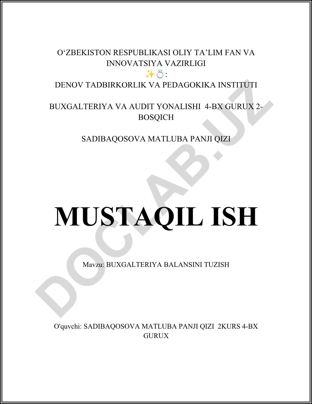 Buxgalteriya balansini tuzish
