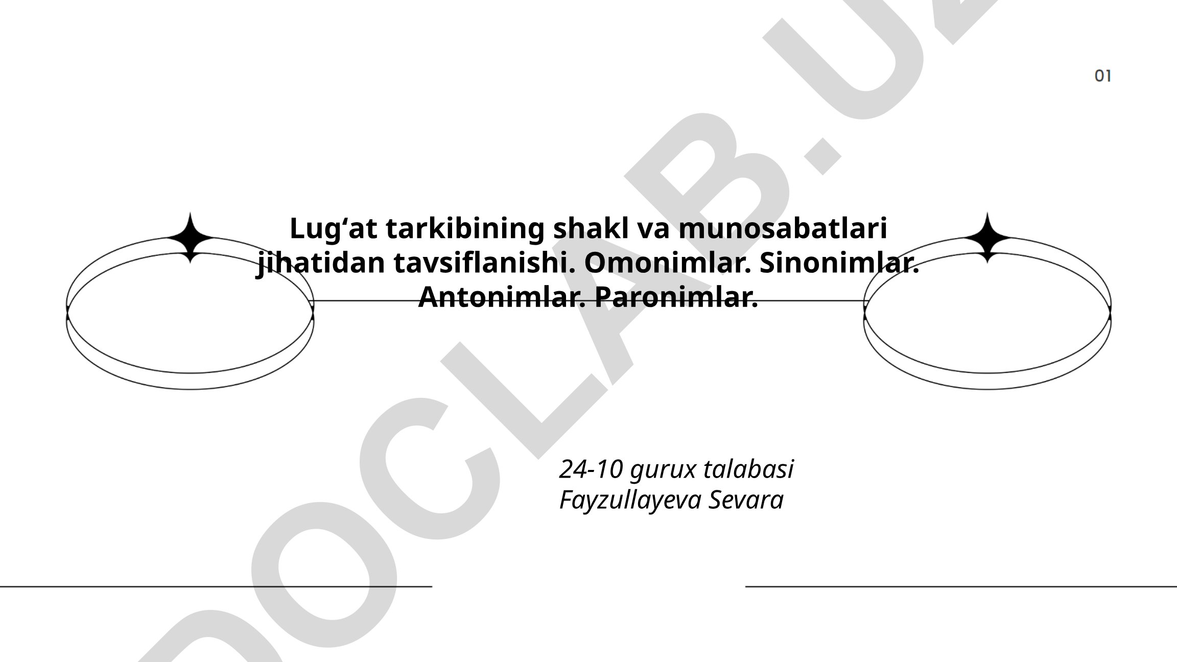 Lugʻat tarkibining shakl va munosabatlari jihatidan tavsiflanishi