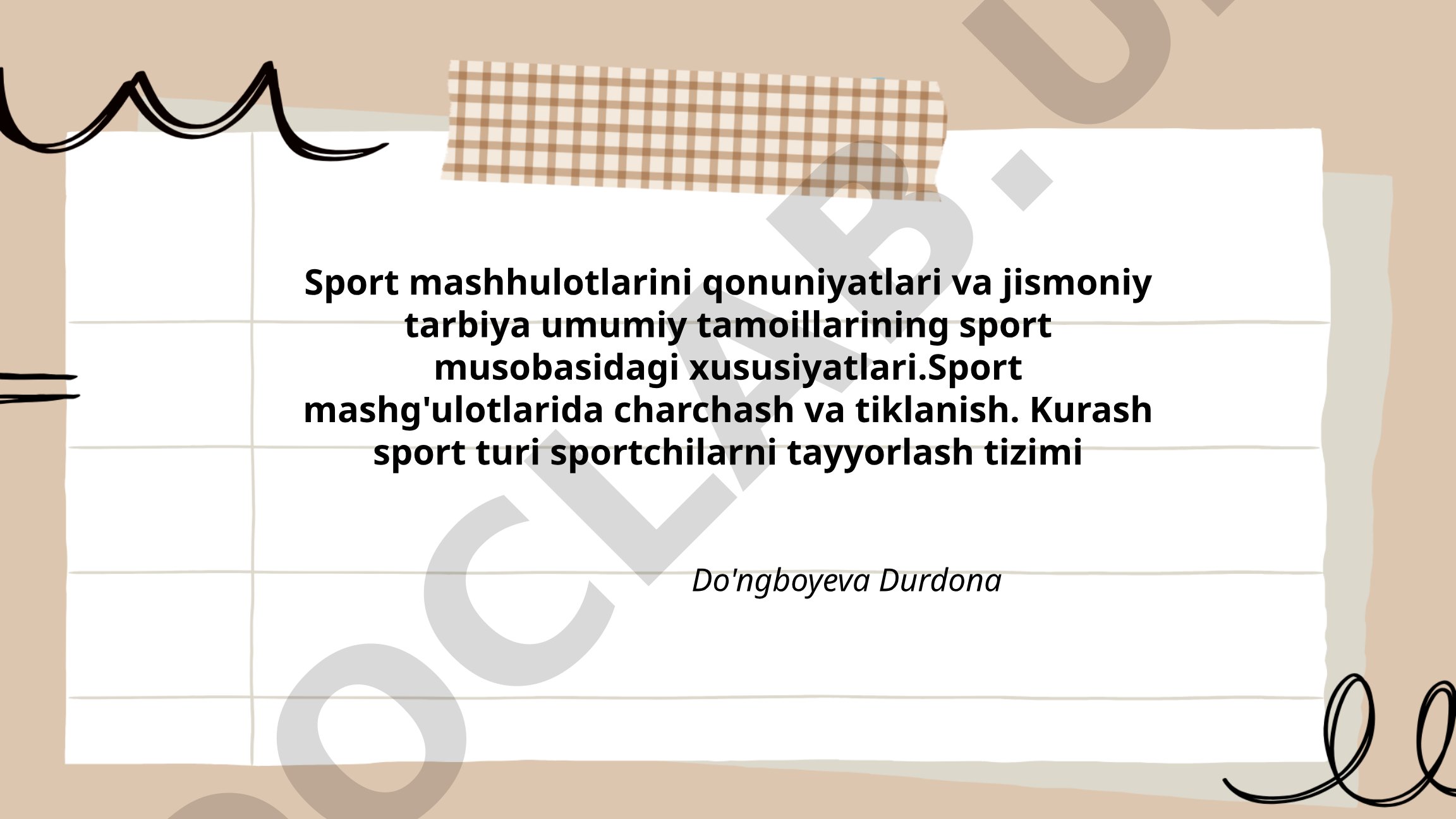 Sport mashg'ulotlarining qonuniyatlari va jismoniy tarbiya umumiy tamoyillarining sport musobaqasidagi xususiyatlari