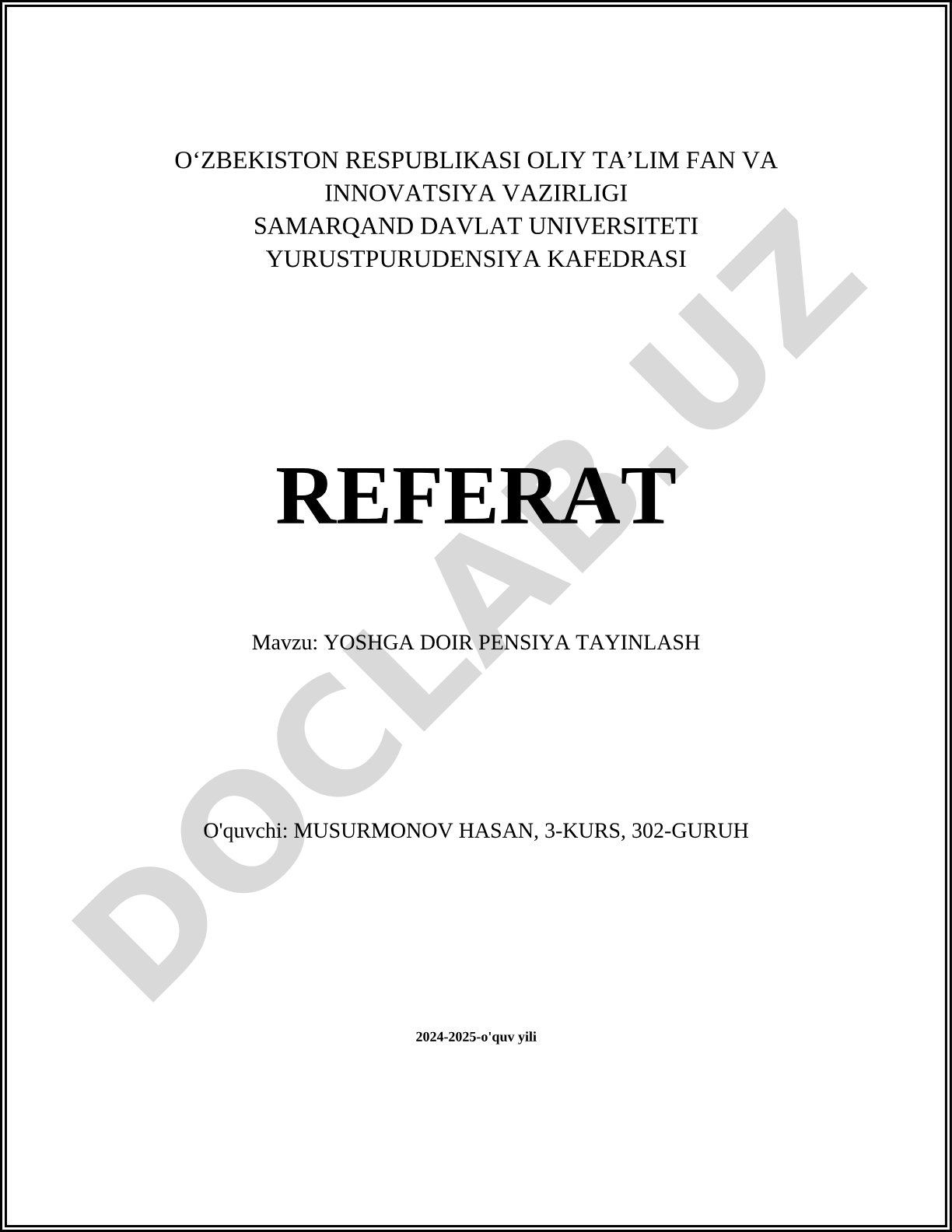 Yoshga doir pensiya tayinlash