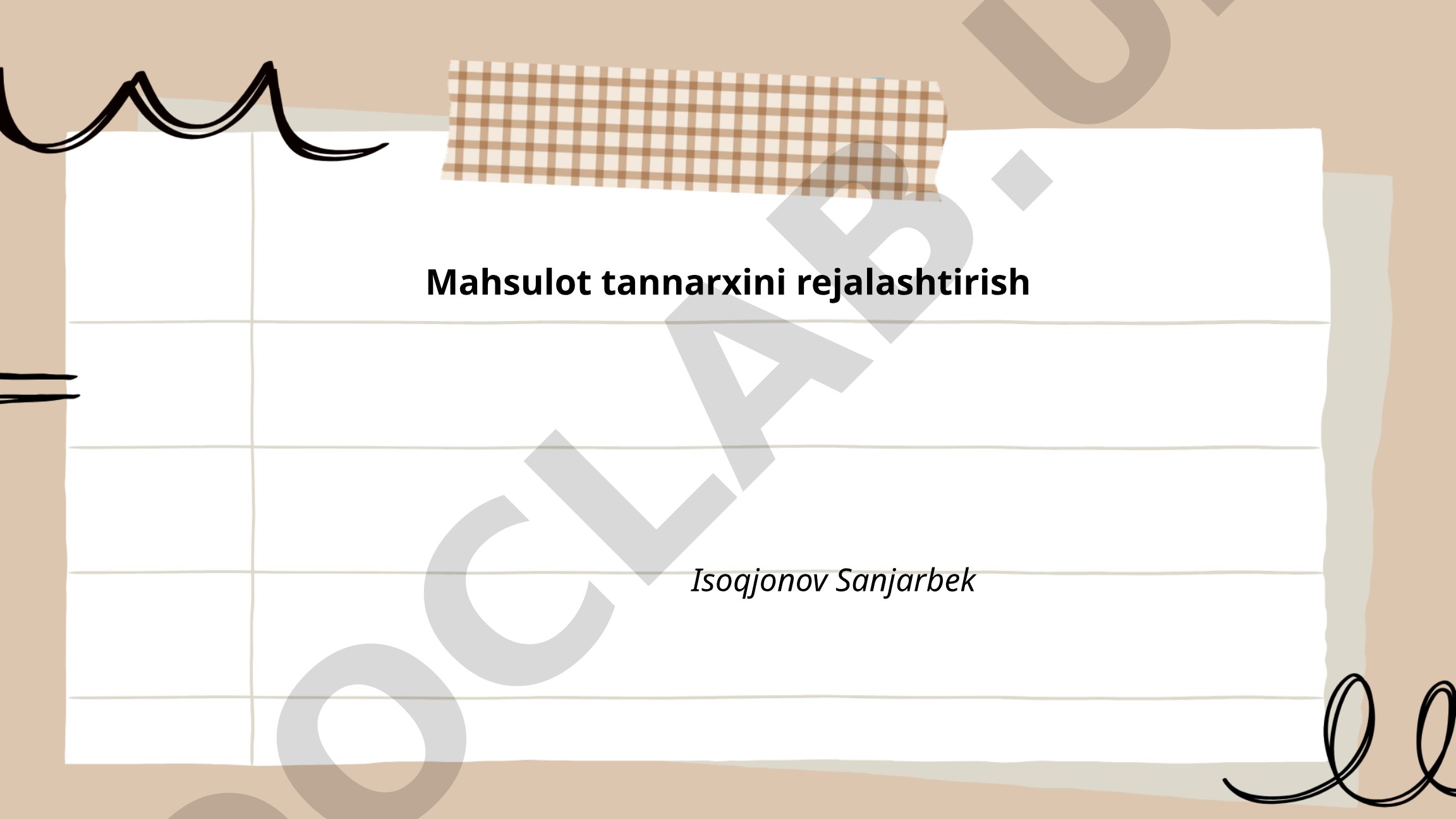 Mahsulot tannarxini rejalashtirish
