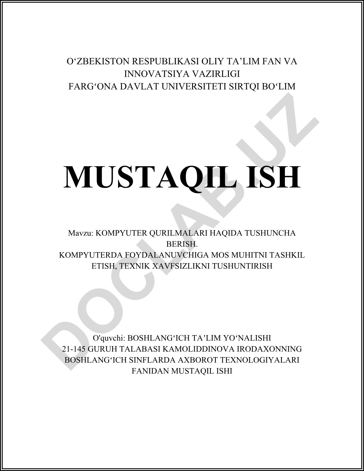 Kompyuter qurilmalari haqida tushuncha berish