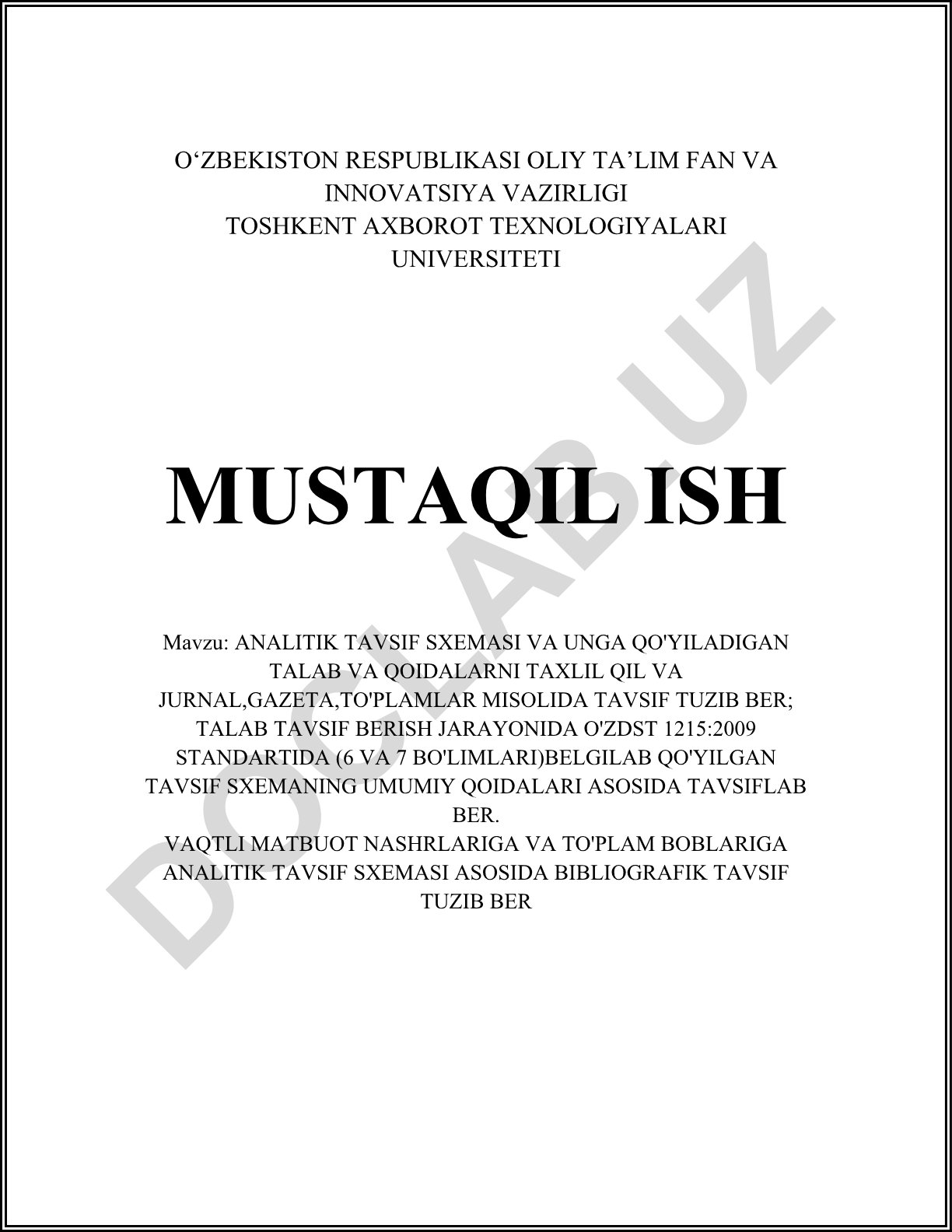 Analitik tavsif sxemasi va unga qo'yiladigan talab va qoidalarni taxlil qilish