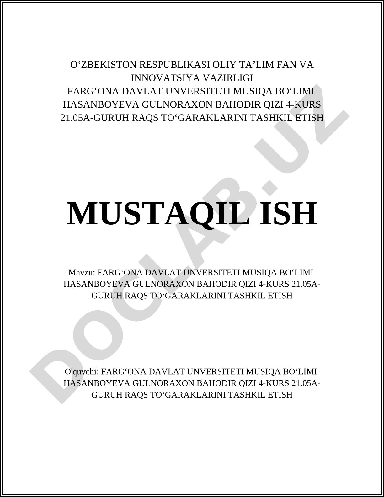 Farg'ona davlat universiteti musiqa bo'limida raqs to'garaklarini tashkil etish