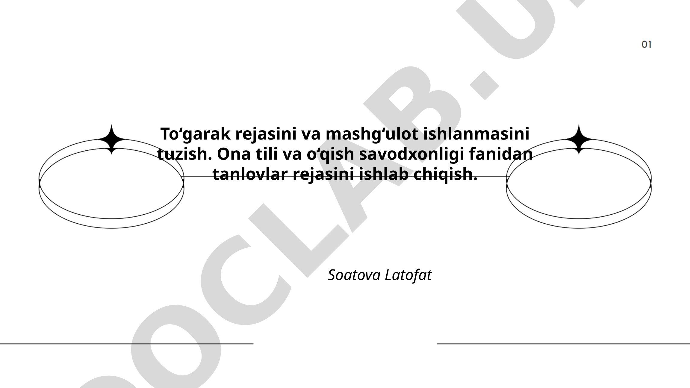Ona tili va o'qish savodxonligi fanidan to'garak rejasi va mashg'ulot ishlanmasi