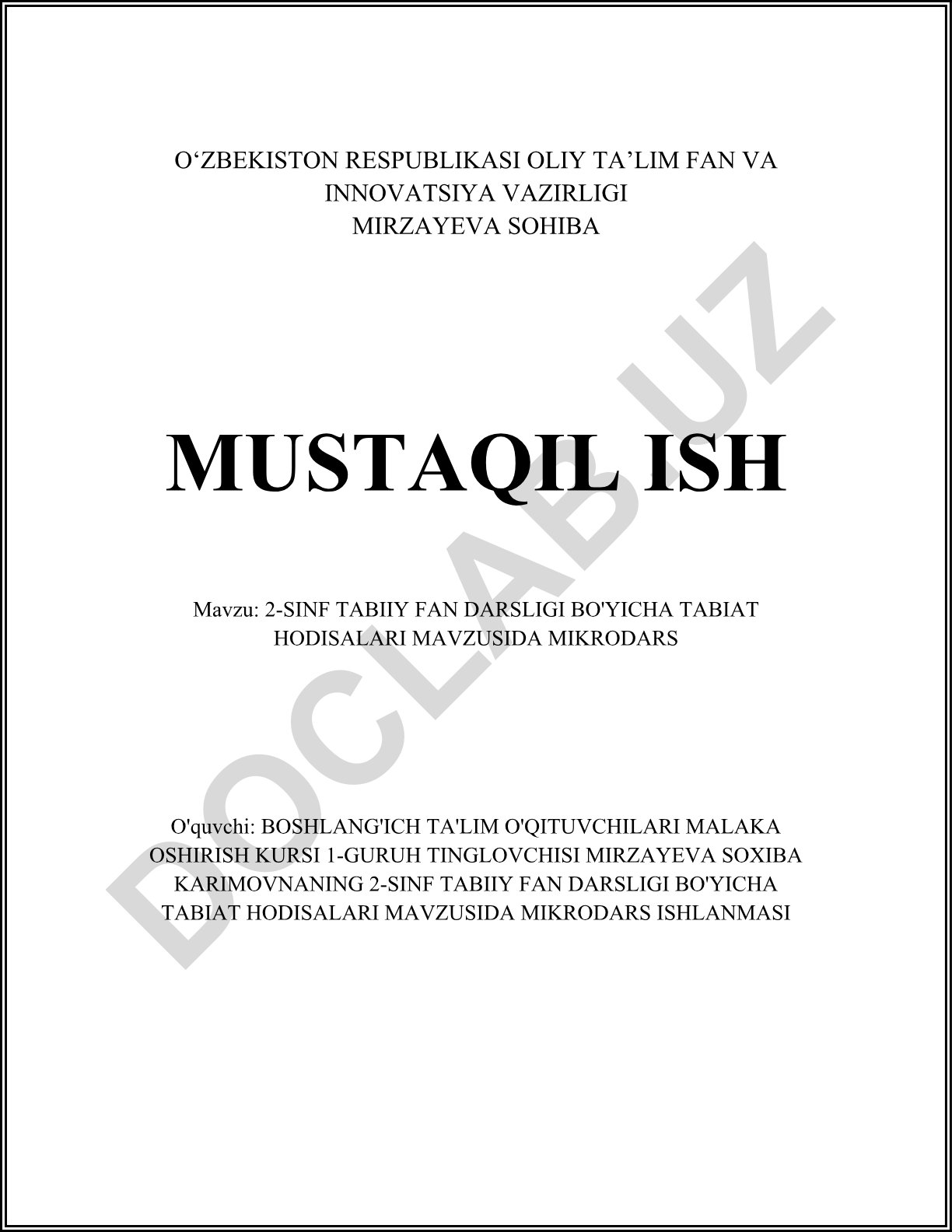 2-sinf tabiiy fan darsligi bo'yicha tabiat hodisalari mavzusida mikrodars