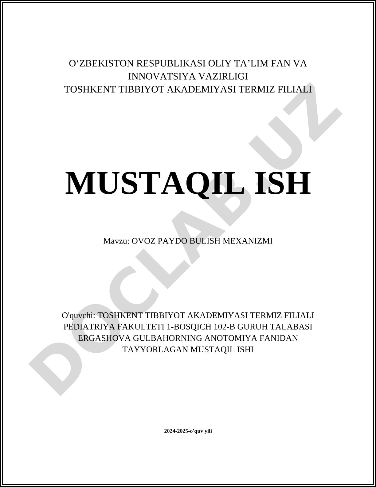 Ovoz paydo bo'lish mexanizmi