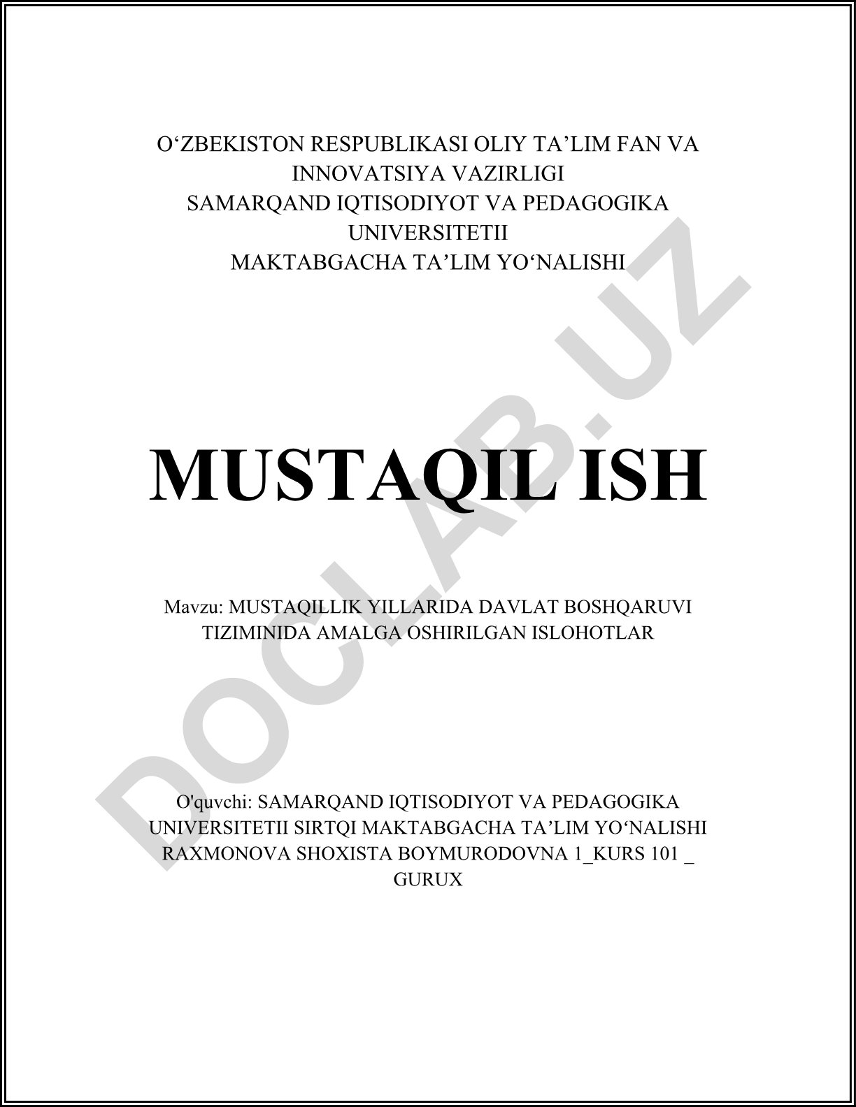 Mustaqillik yillarida davlat boshqaruvi tizimida amalga oshirilgan islohotlar