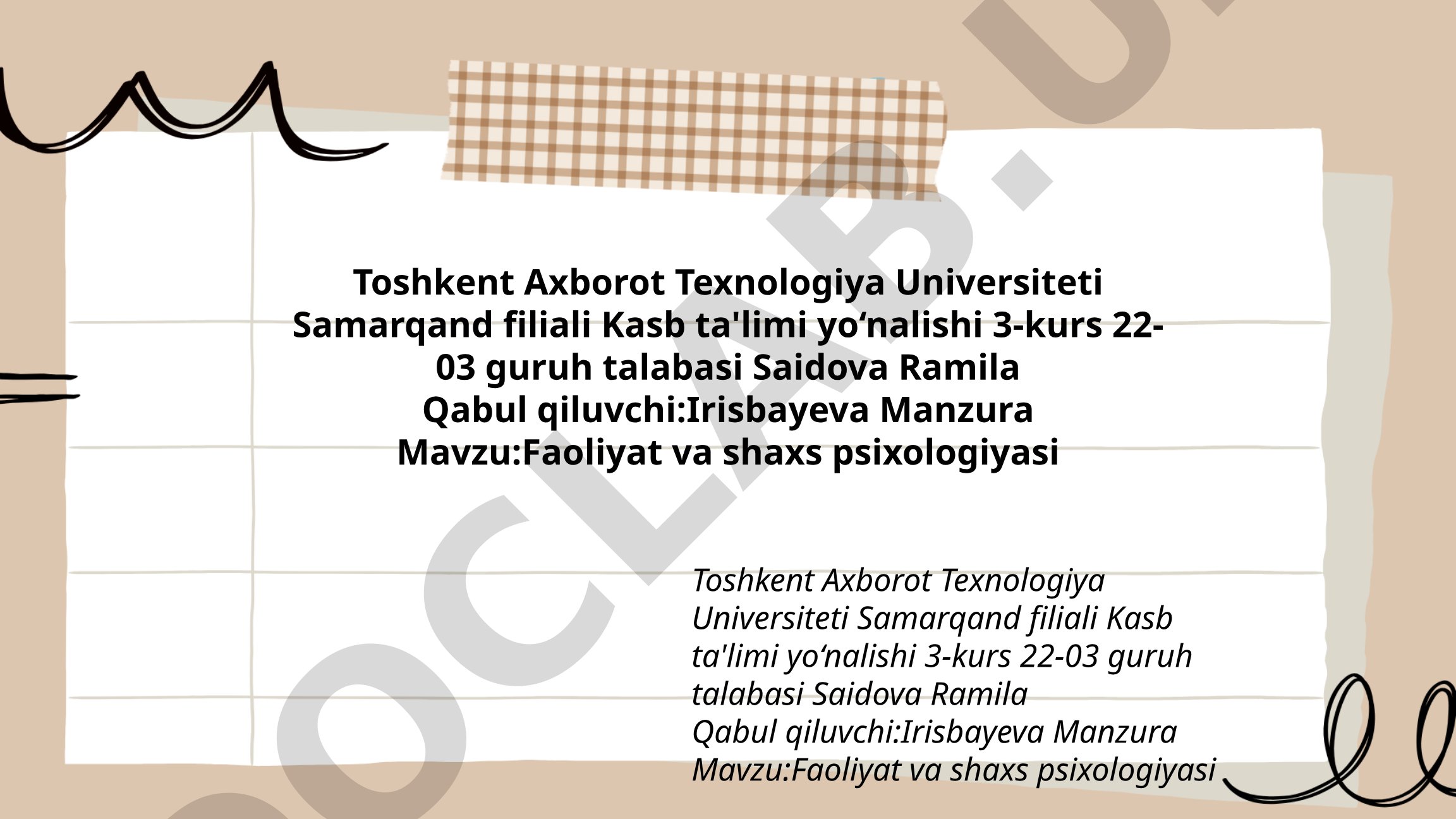 Faoliyat va shaxs psixologiyasi