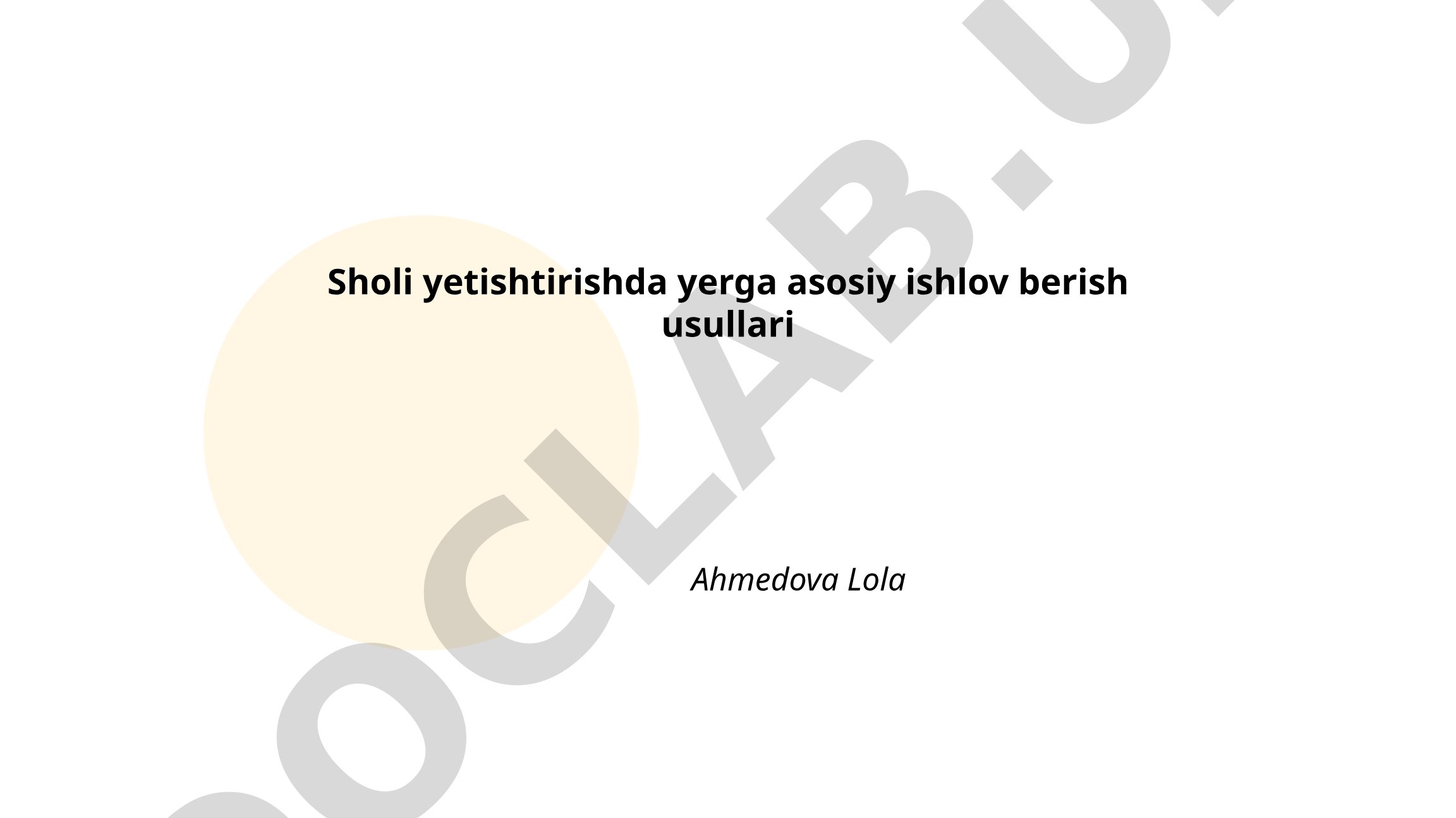 Sholi yetishtirishda yerga asosiy ishlov berish usullari