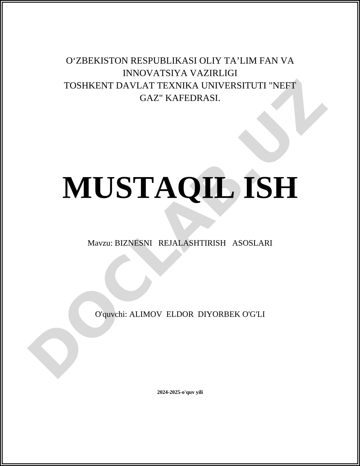 Biznesni rejalashtirish asoslari