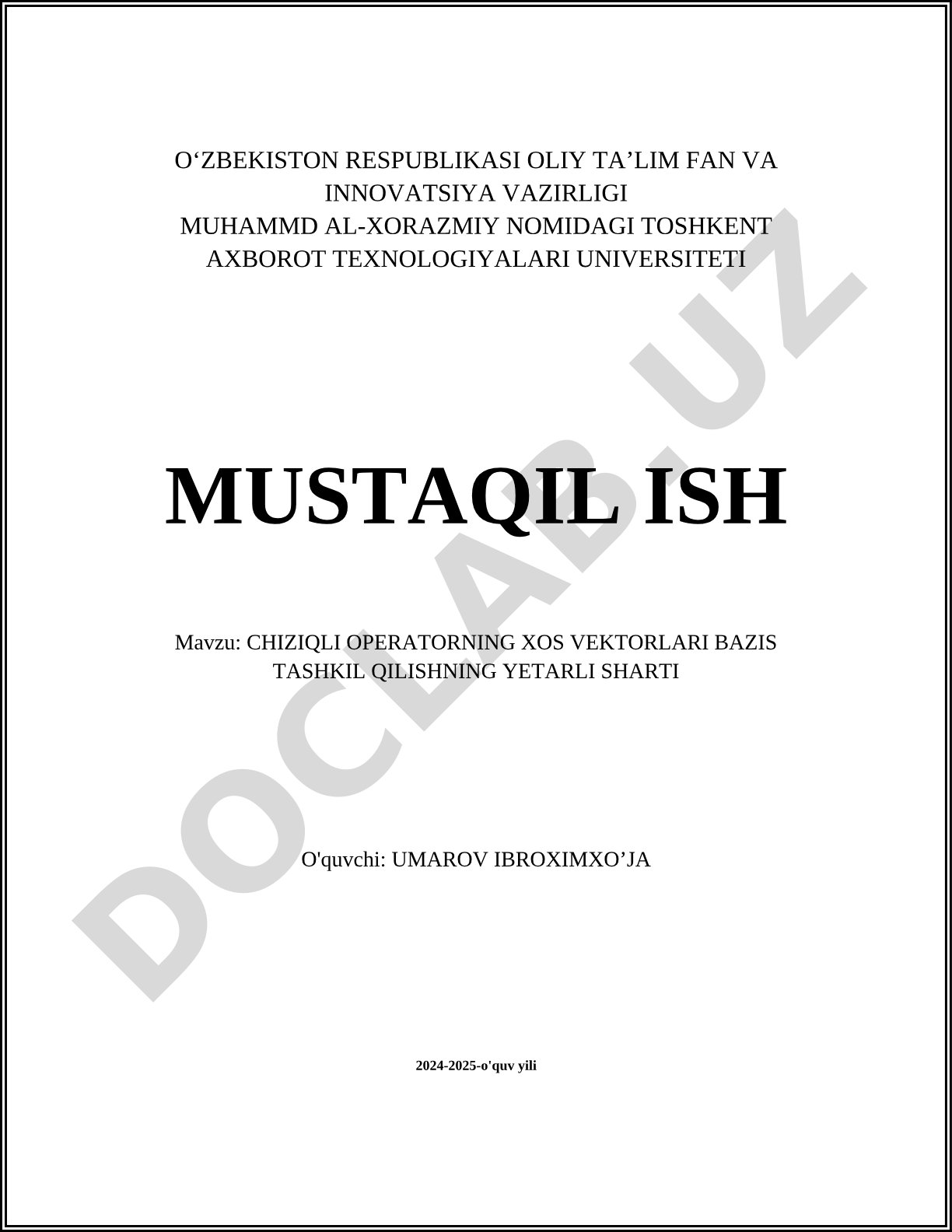 Chiziqli operatorning xos vektorlari bazis tashkil qilishning yetarli sharti