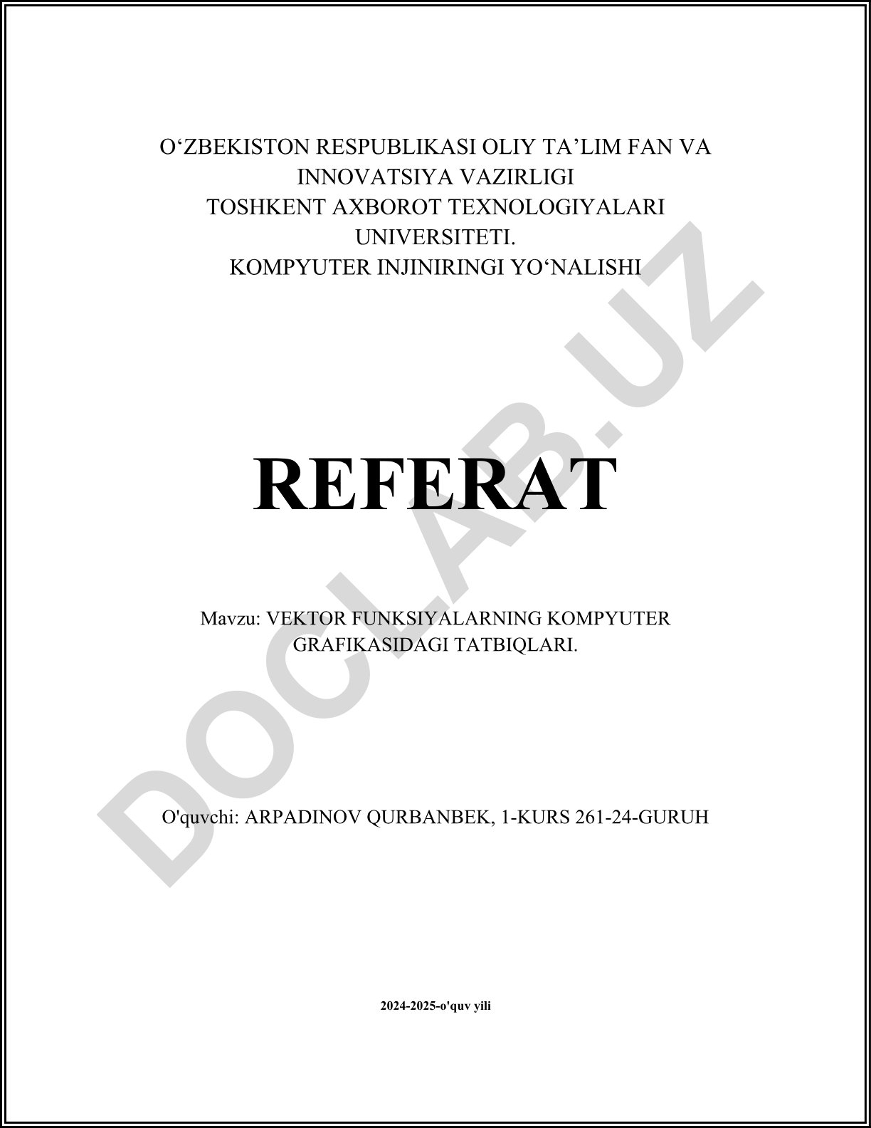 VEKTOR FUNKSIYALARNING KOMPYUTER GRAFIKASIDAGI TATBIQLARI