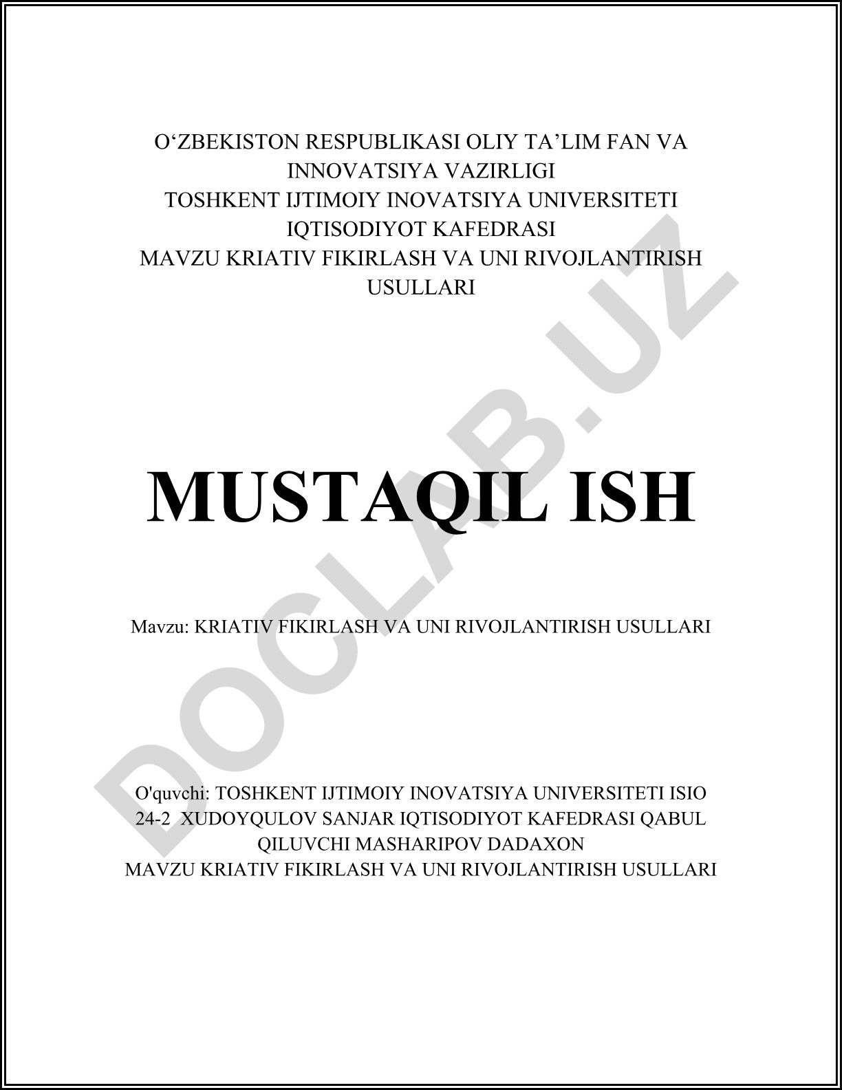 Kreativ fikrlash va uni rivojlantirish usullari