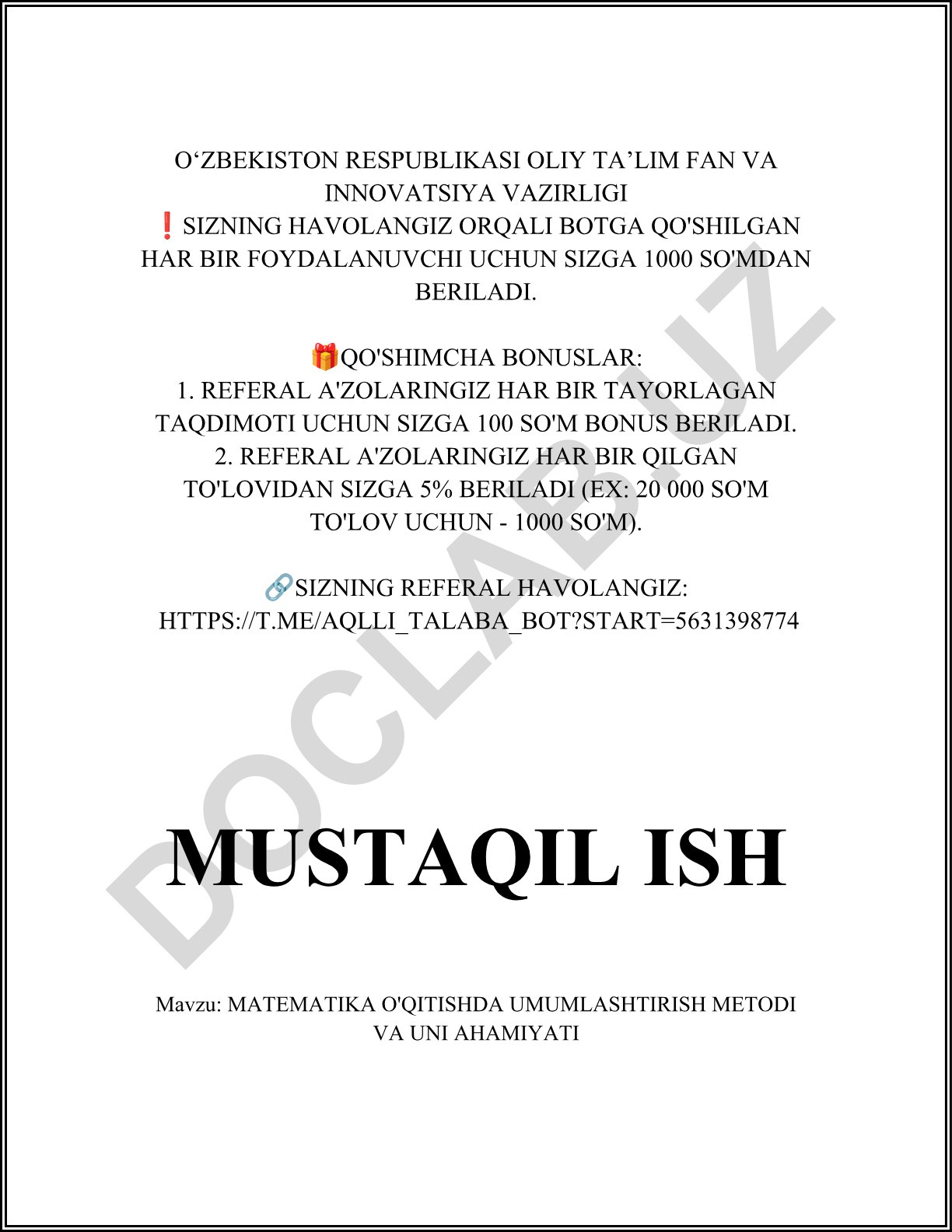 Matematika o'qitishda umumlashtirish metodi va uni ahamiyati