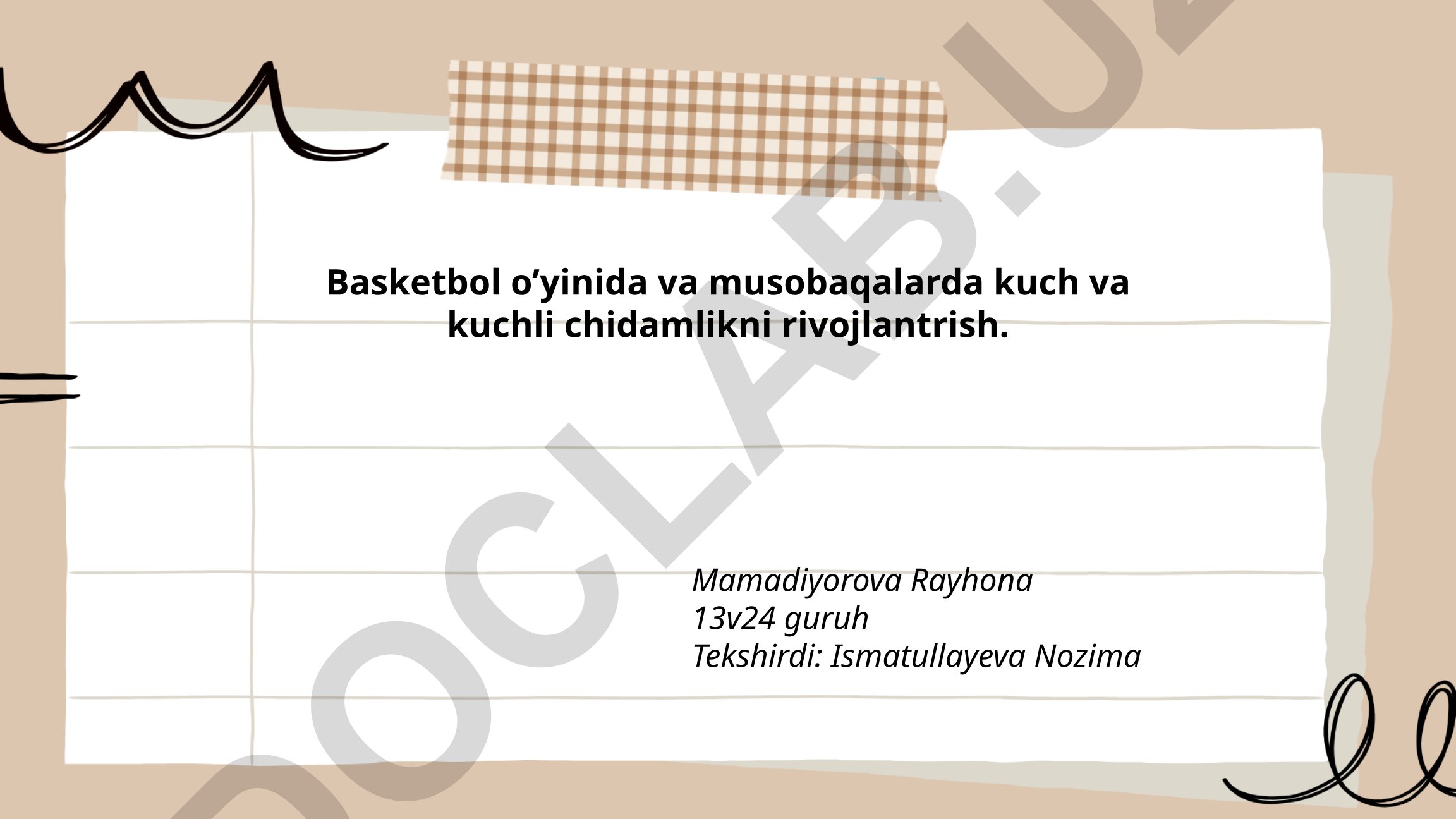 Basketbol o'yinida kuch va chidamlilikni rivojlantirish