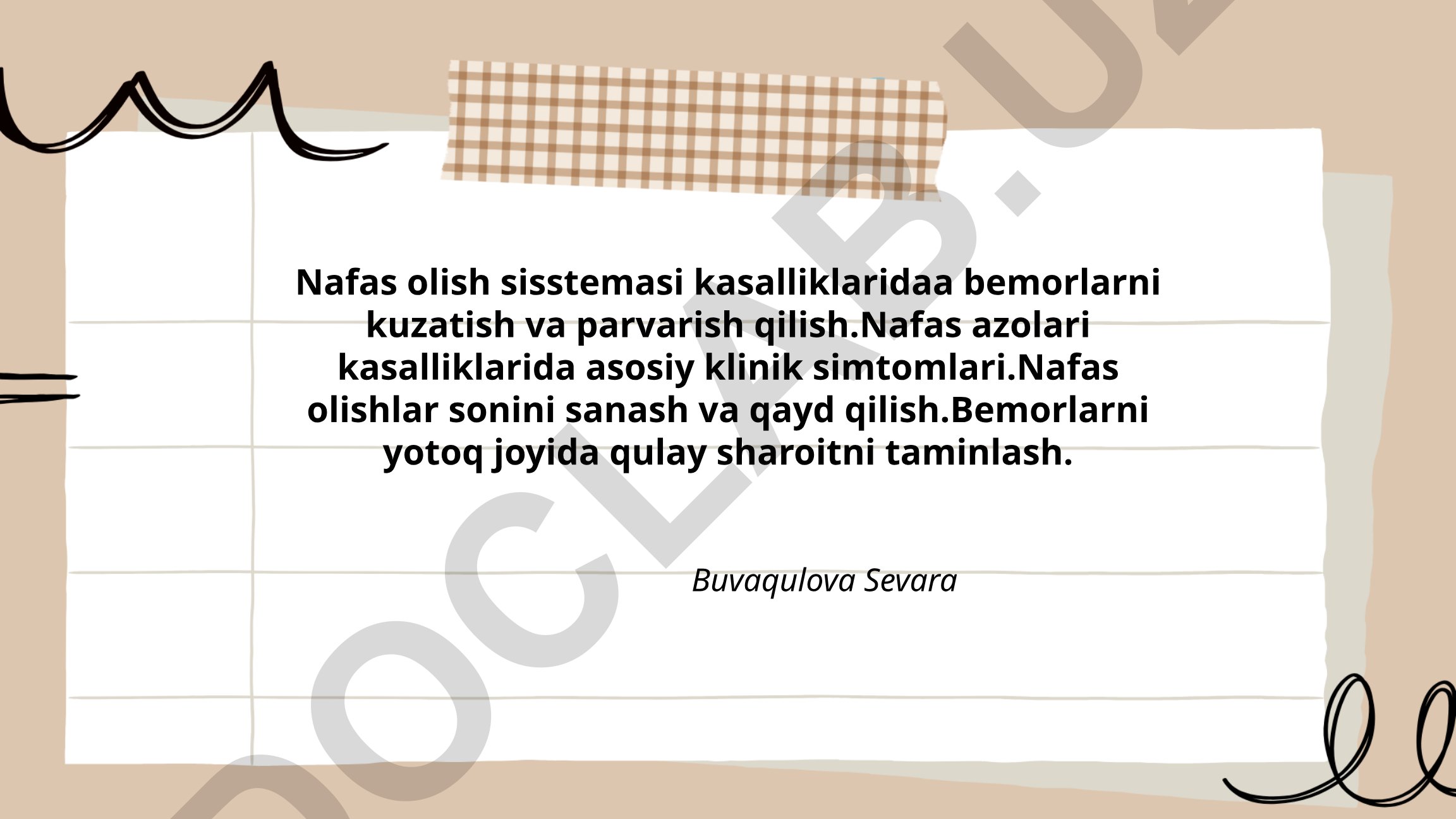 Nafas olish tizimi kasalliklarida bemorlarni kuzatish va parvarish qilish