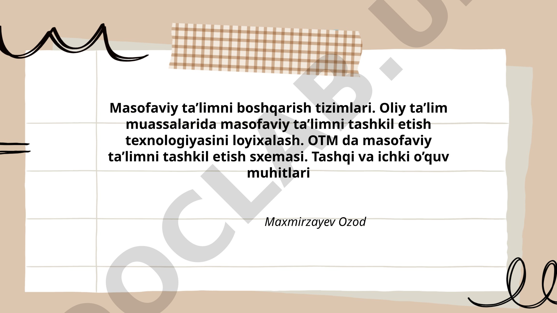 Masofaviy ta'limni boshqarish tizimlari va OTMda tashkil etish texnologiyalari