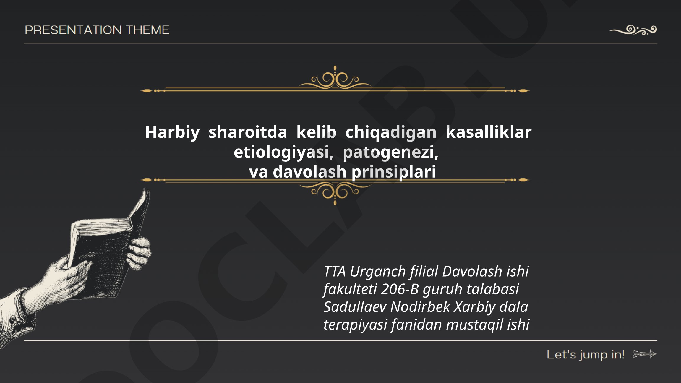 Harbiy sharoitda kelib chiqadigan kasalliklar etiologiyasi, patogenezi va davolash prinsiplari