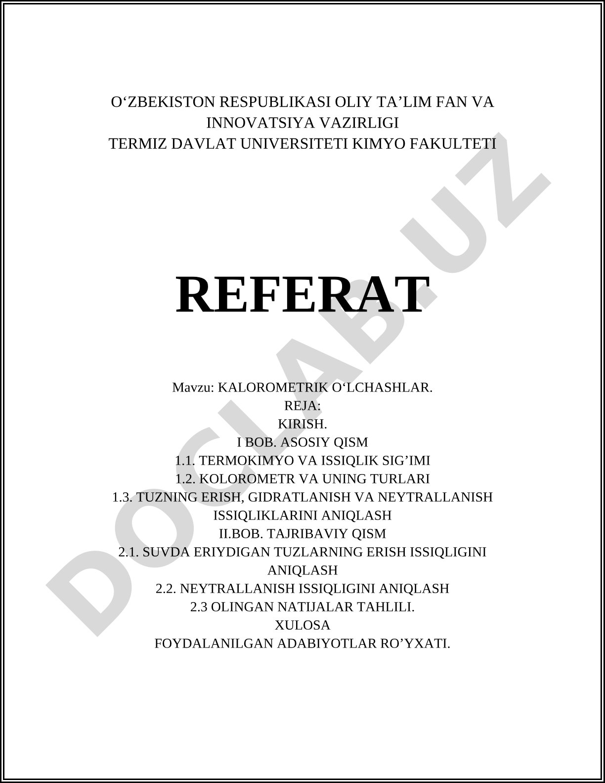 Kalorometrik o‘lchashlar