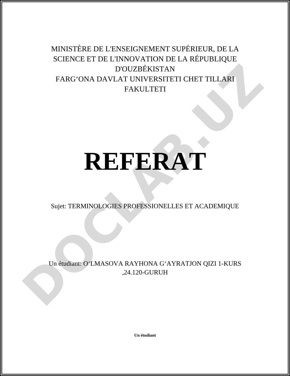 Terminologies professionnelles et académiques