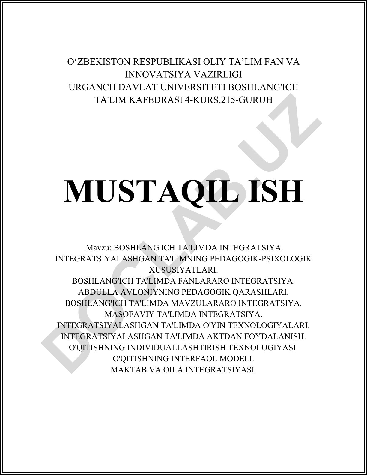 Boshlang'ich ta'limda integratsiyalashgan yondashuvlar va pedagogik-psixologik xususiyatlar
