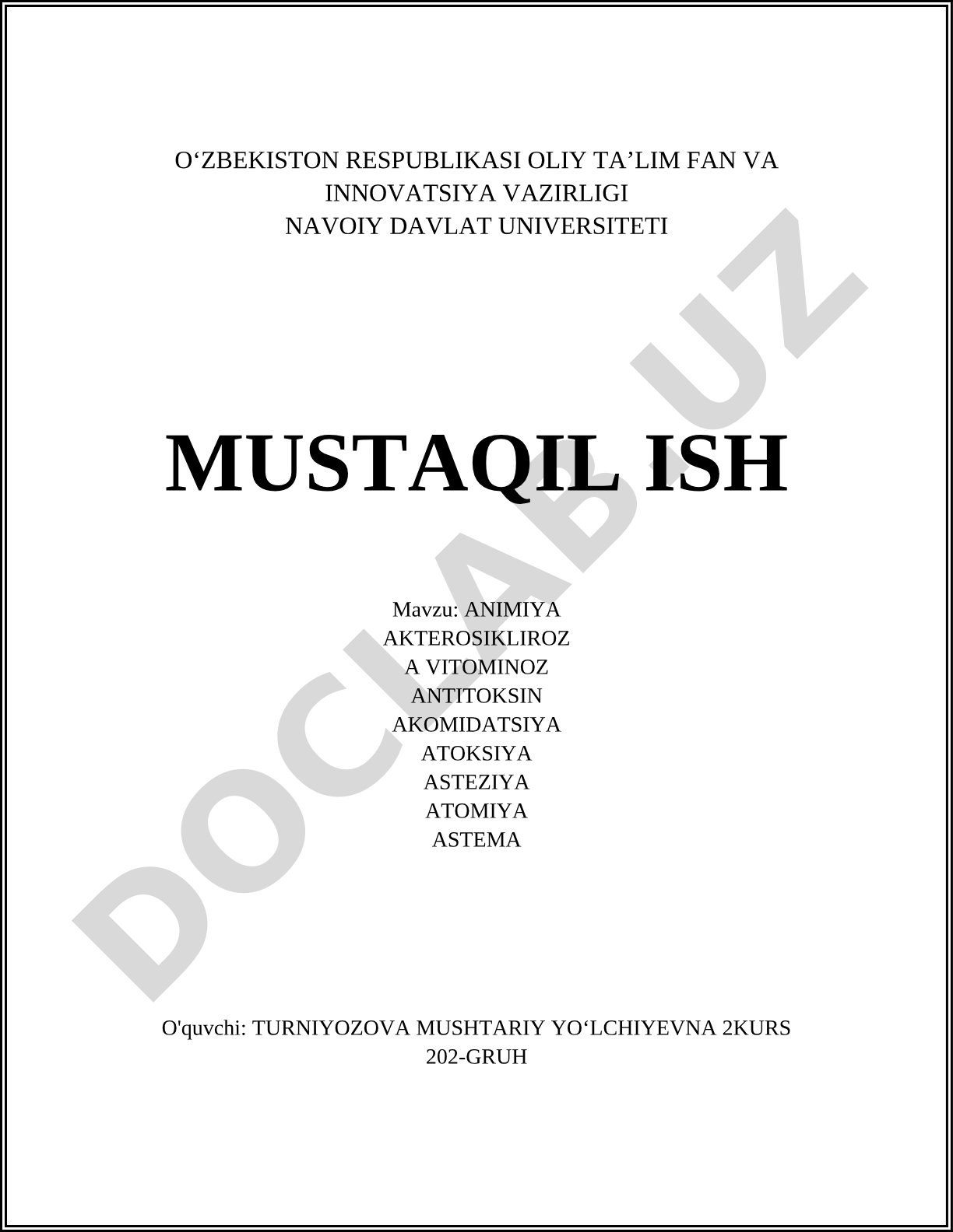 Animiyaga sabab bo'luvchi omillar, davolash usullari va oldini olish