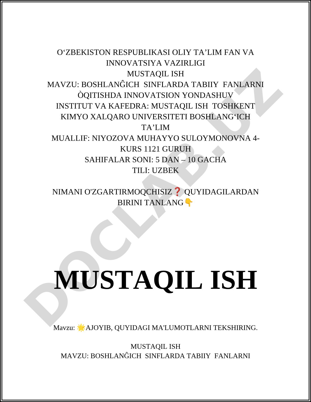 Boshlang'ich sinflarda tabiiy fanlarni o'qitishda innovatsion yondashuv