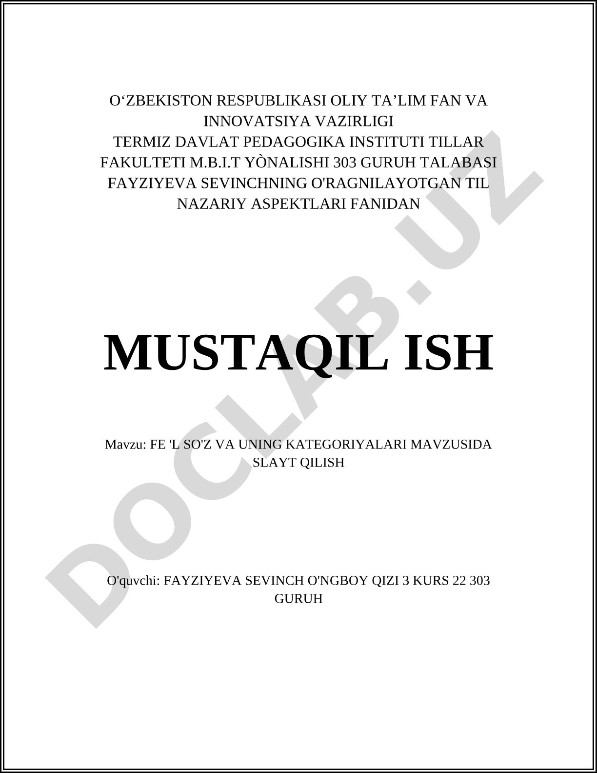 Fe'l so'z va uning kategoriyalari