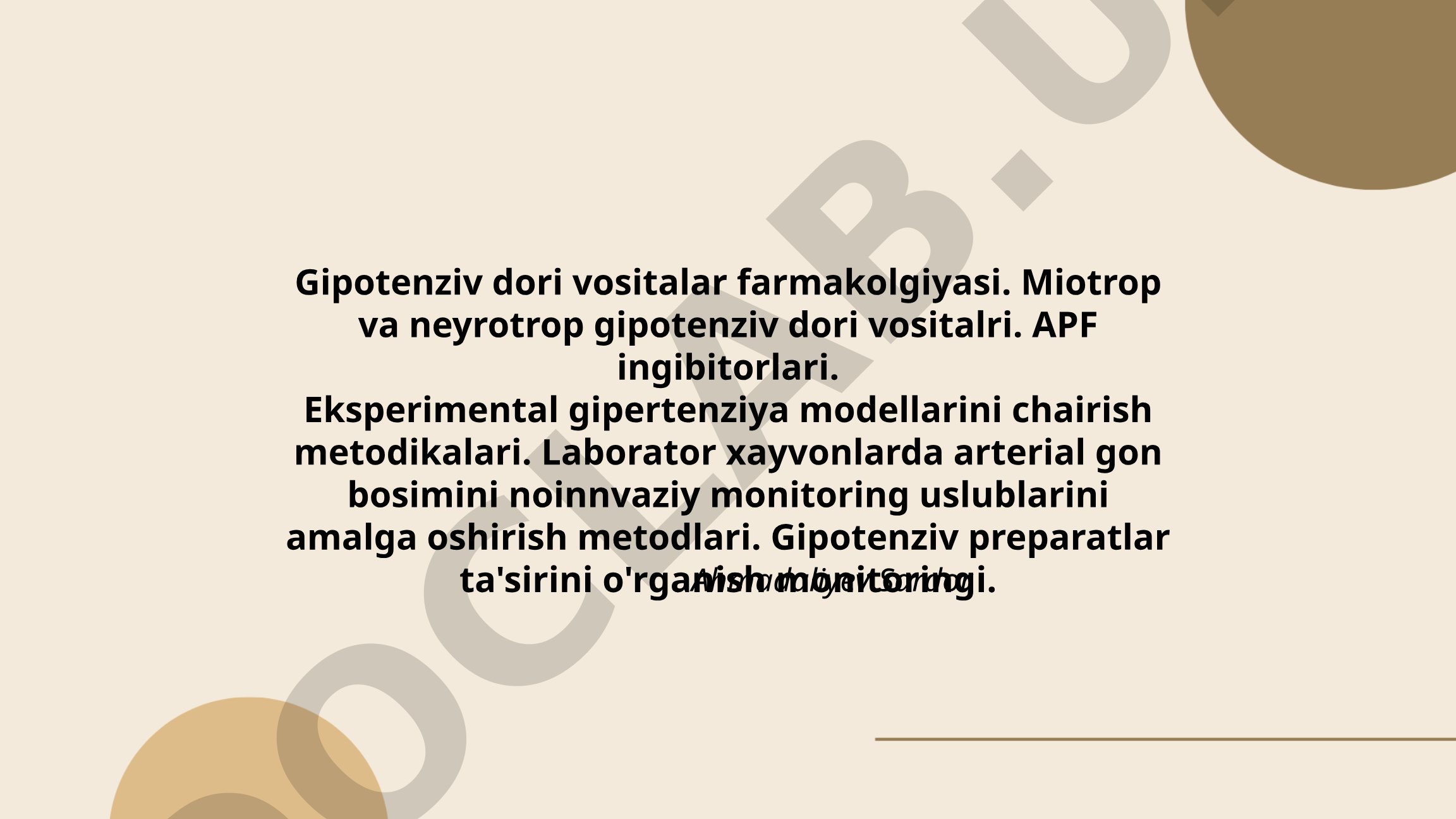 Gipotenziv dori vositalar farmakologiyasi