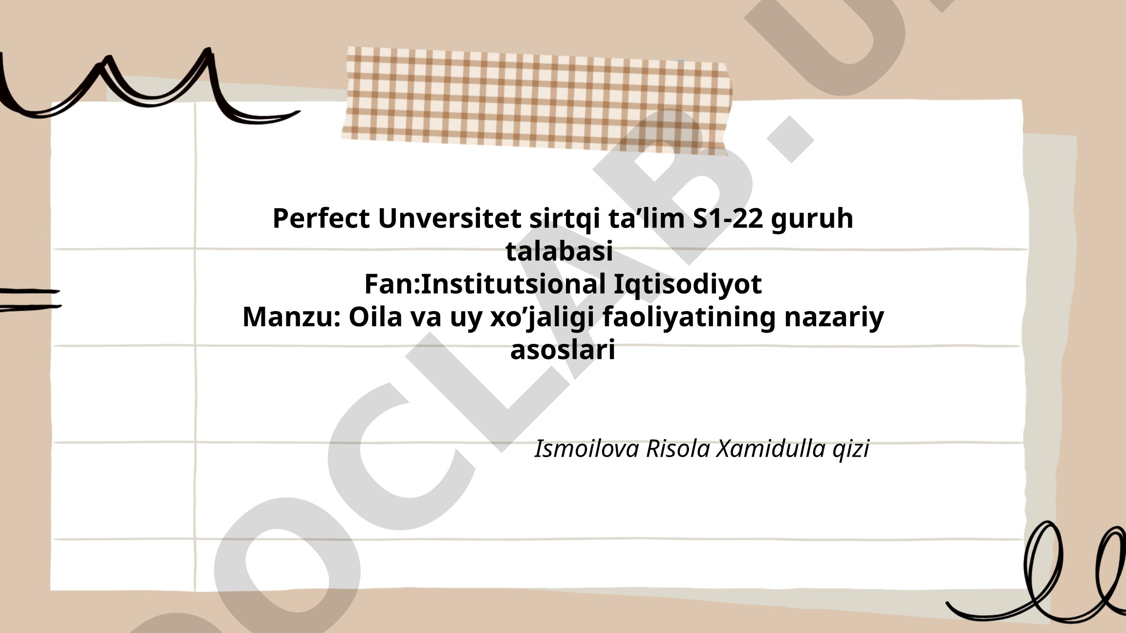 Oila va uy xo'jaligi faoliyatining nazariy asoslari