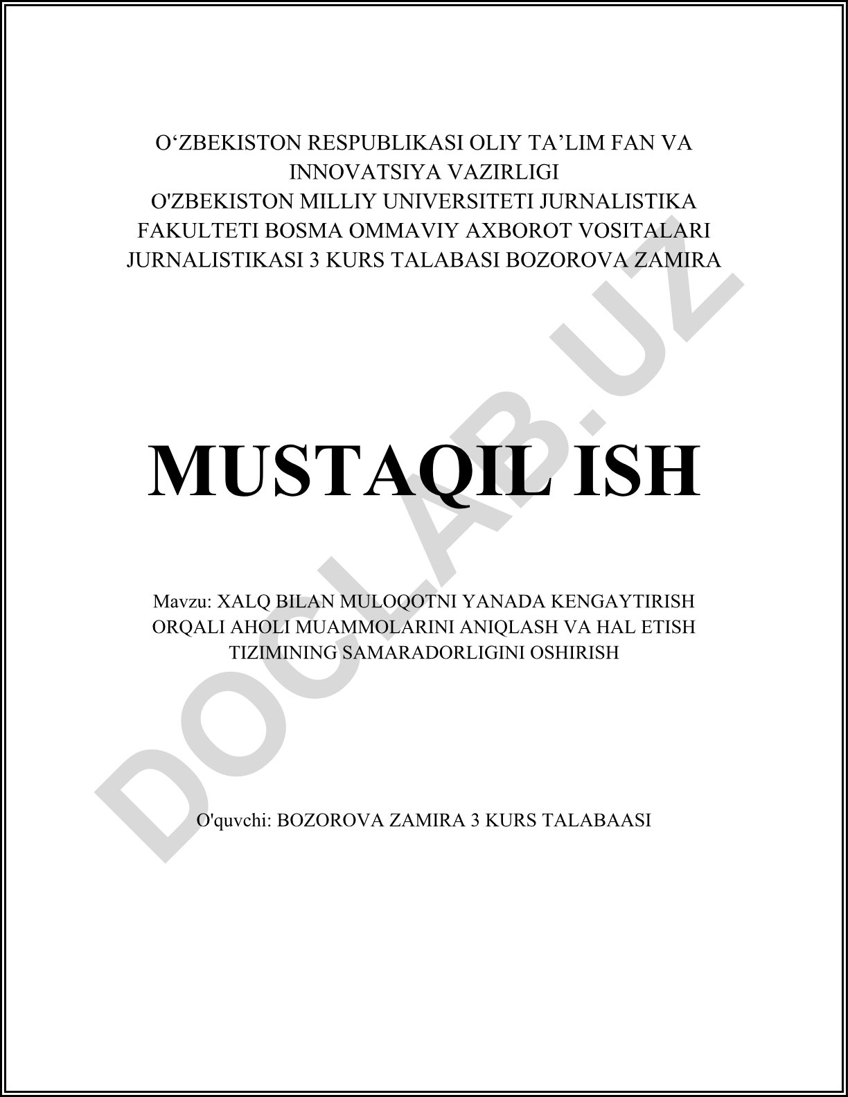Xalq bilan muloqotni yanada kengaytirish orqali aholi muammolarini aniqlash va hal etish tizimining samaradorligini oshirish
