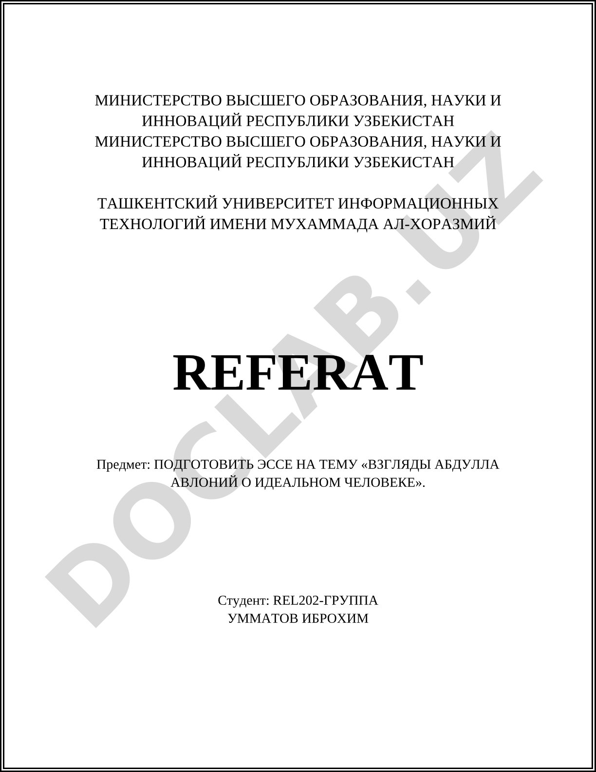 Взгляды Абдуллы Авлоний об идеальном человеке