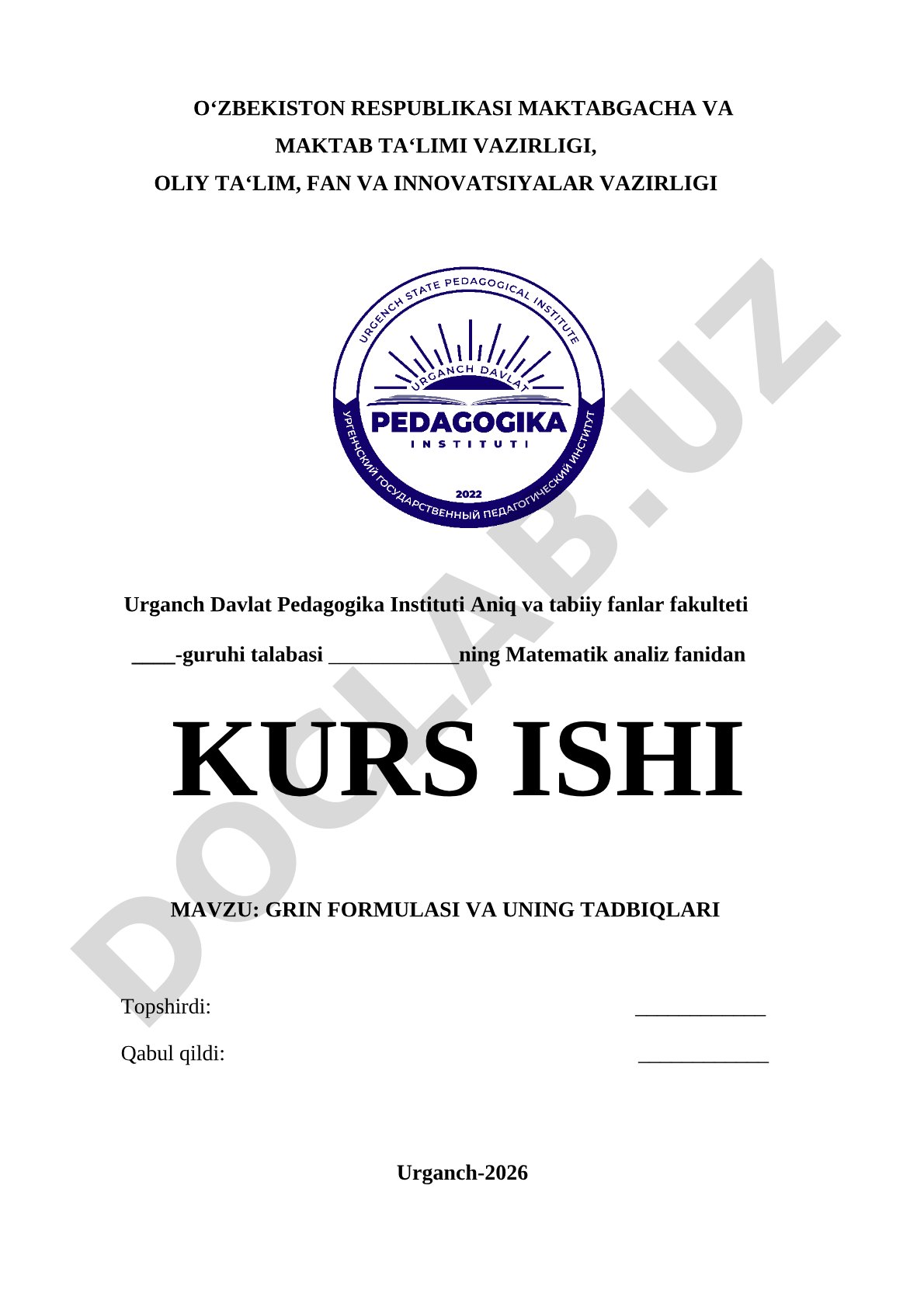 Grin formulasi va uning tadbiqlari