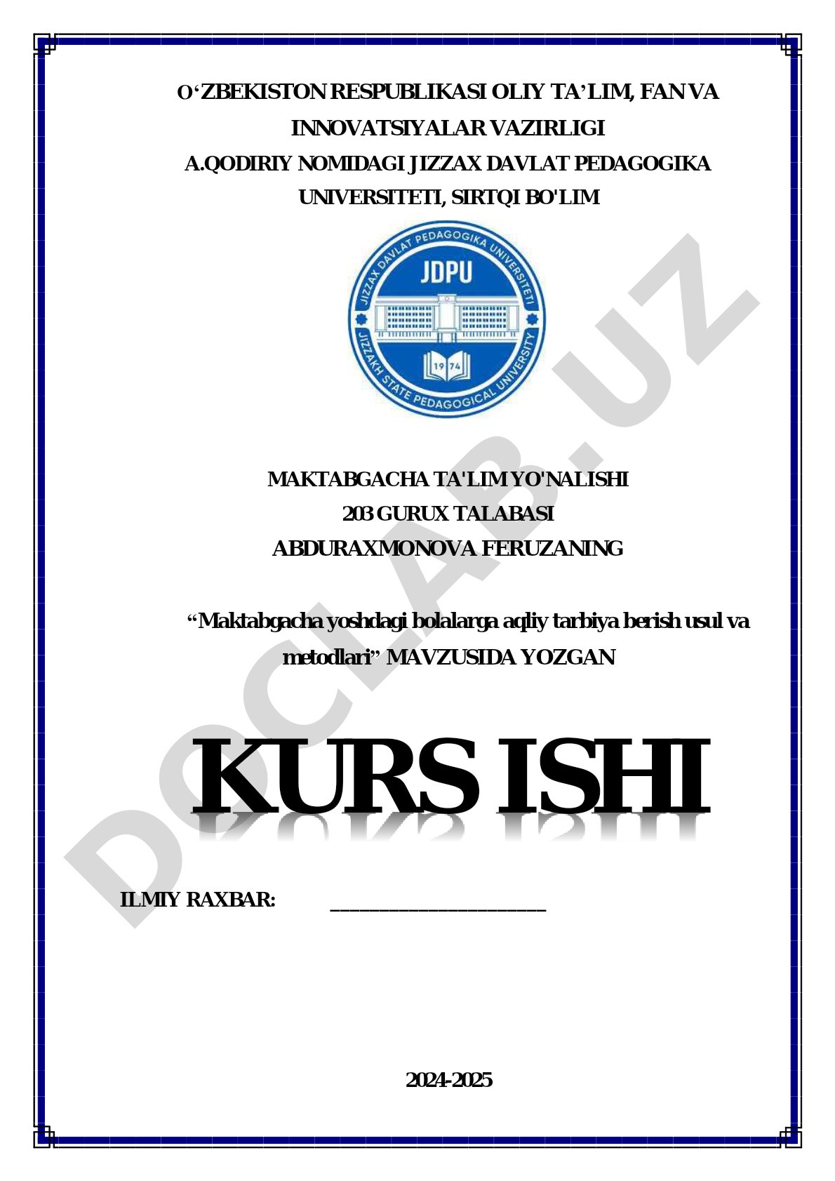 Maktabgacha yoshdagi bolalarga aqliy tarbiya berish usul va metodlari