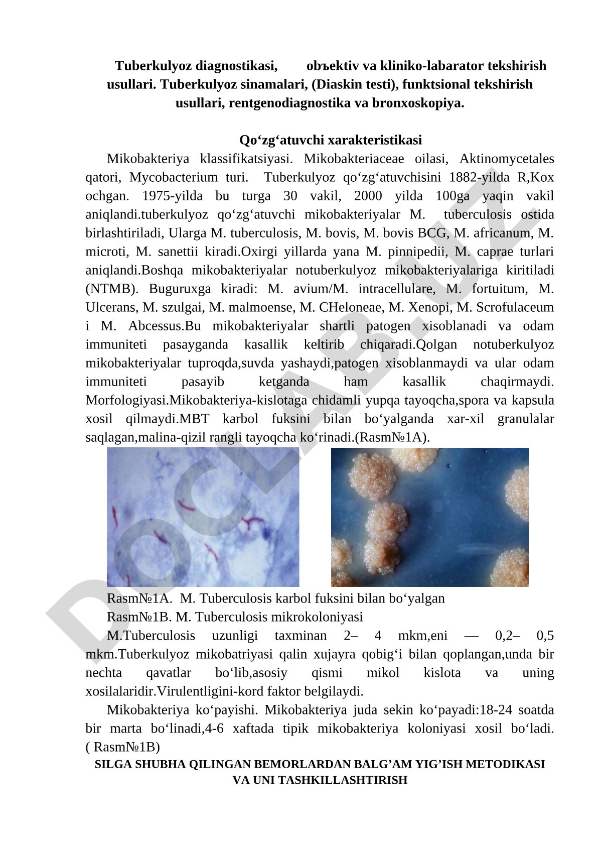 Tuberkulyoz diagnostikasi va kliniko-labarator tekshirish usullari