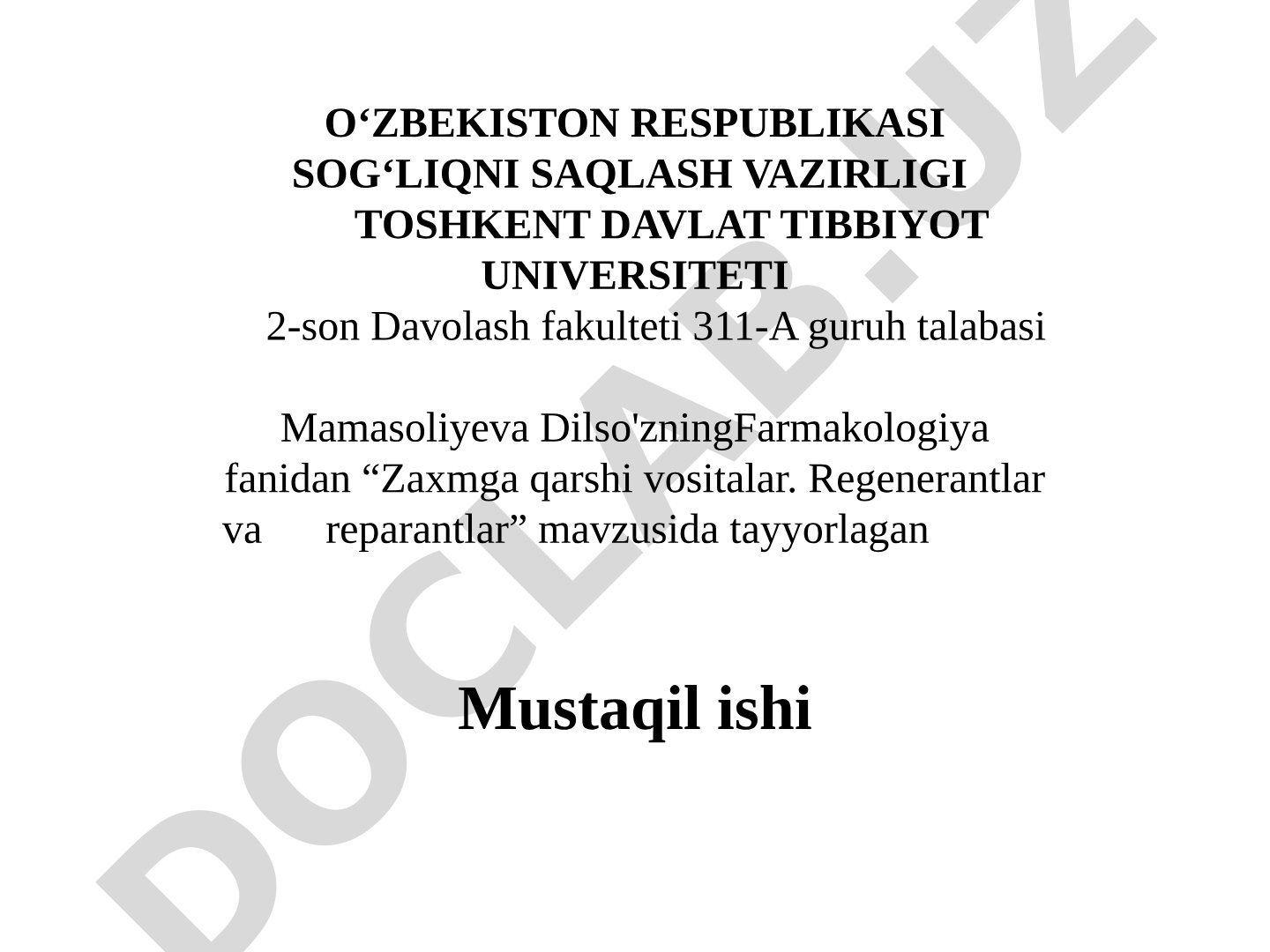 Zaxmga qarshi vositalar. Regenerantlar va reparantlar