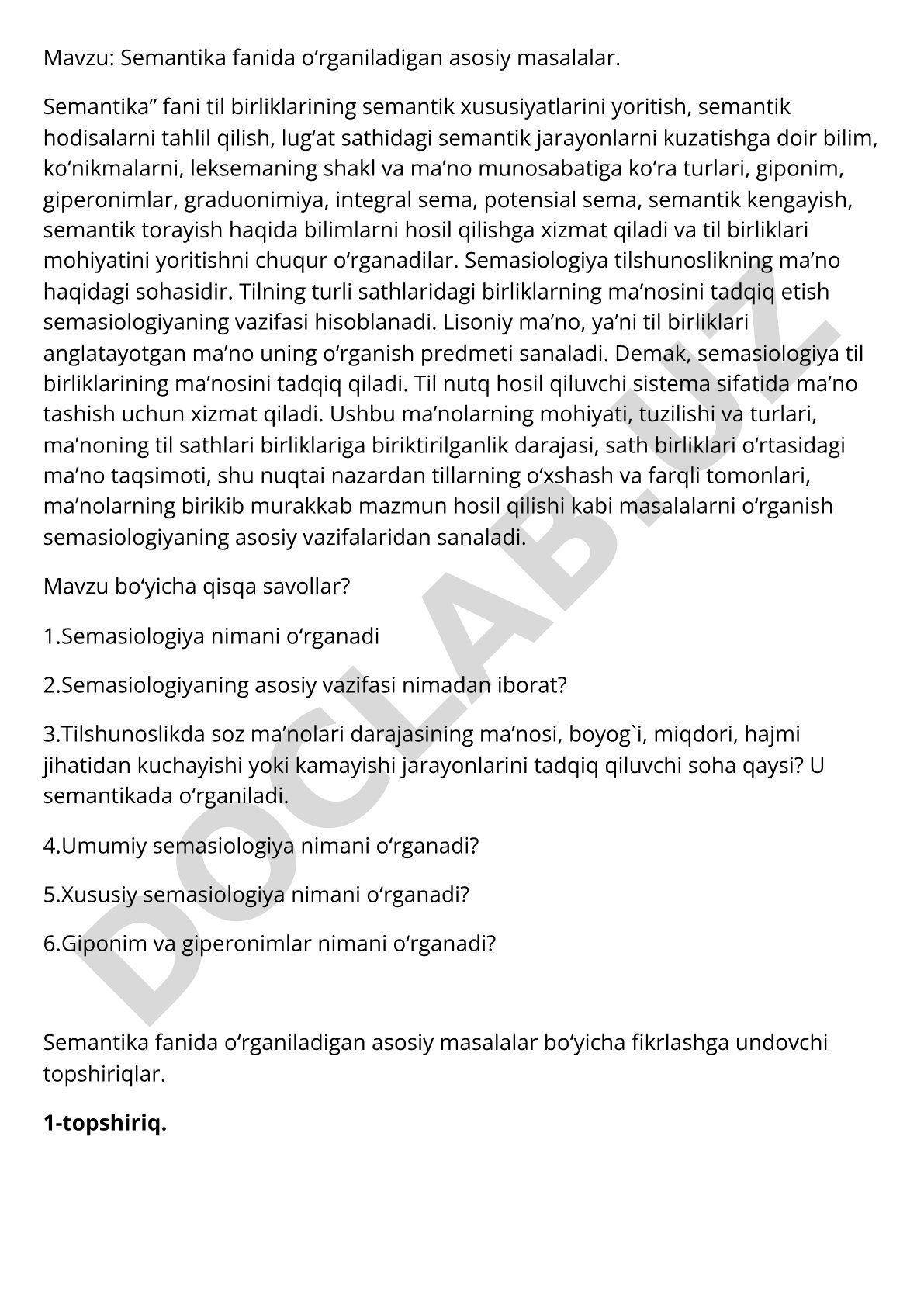 Semantika fanida oʻrganiladigan asosiy masalalar