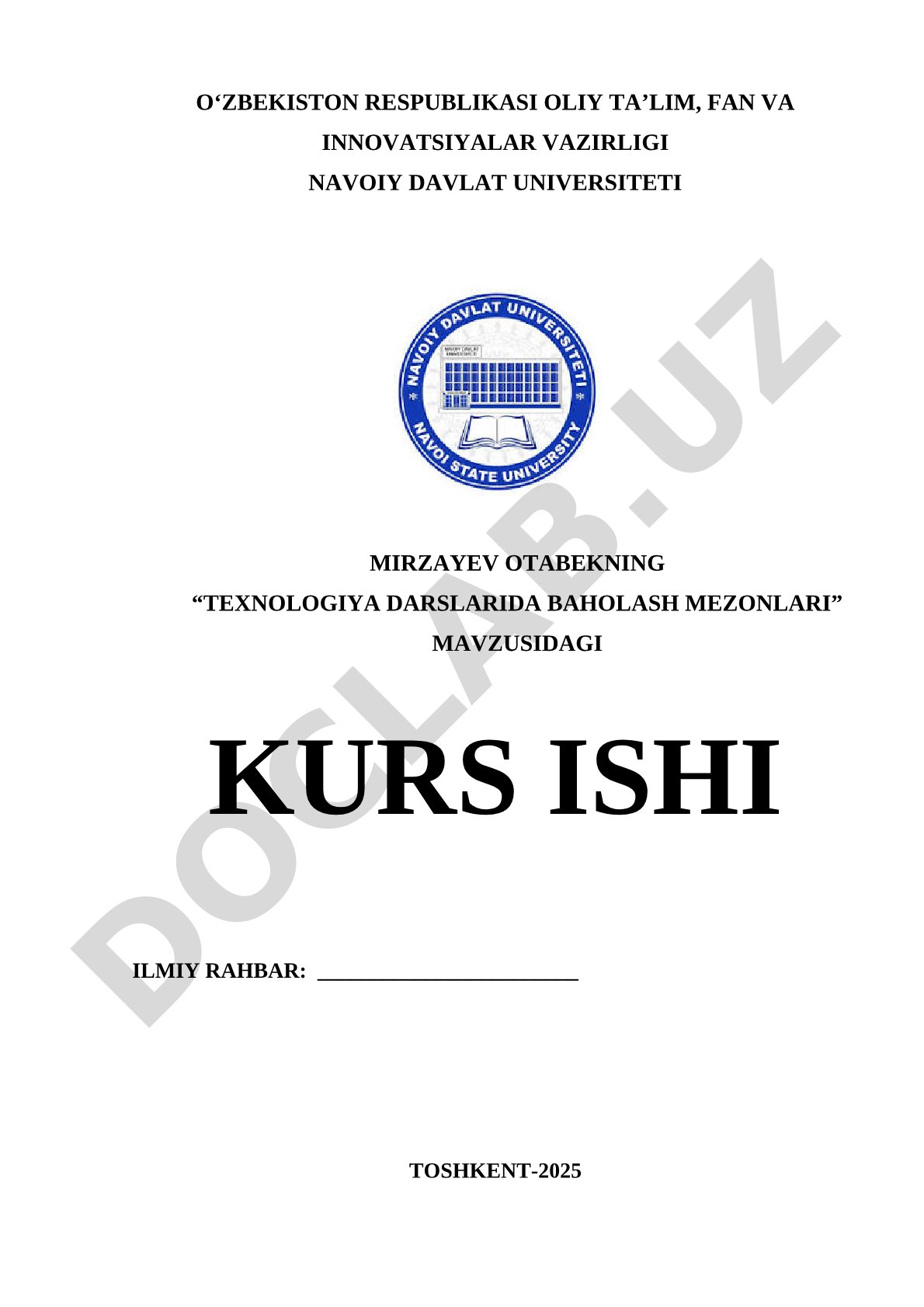 Texnologiya darslarida baholash mezonlari