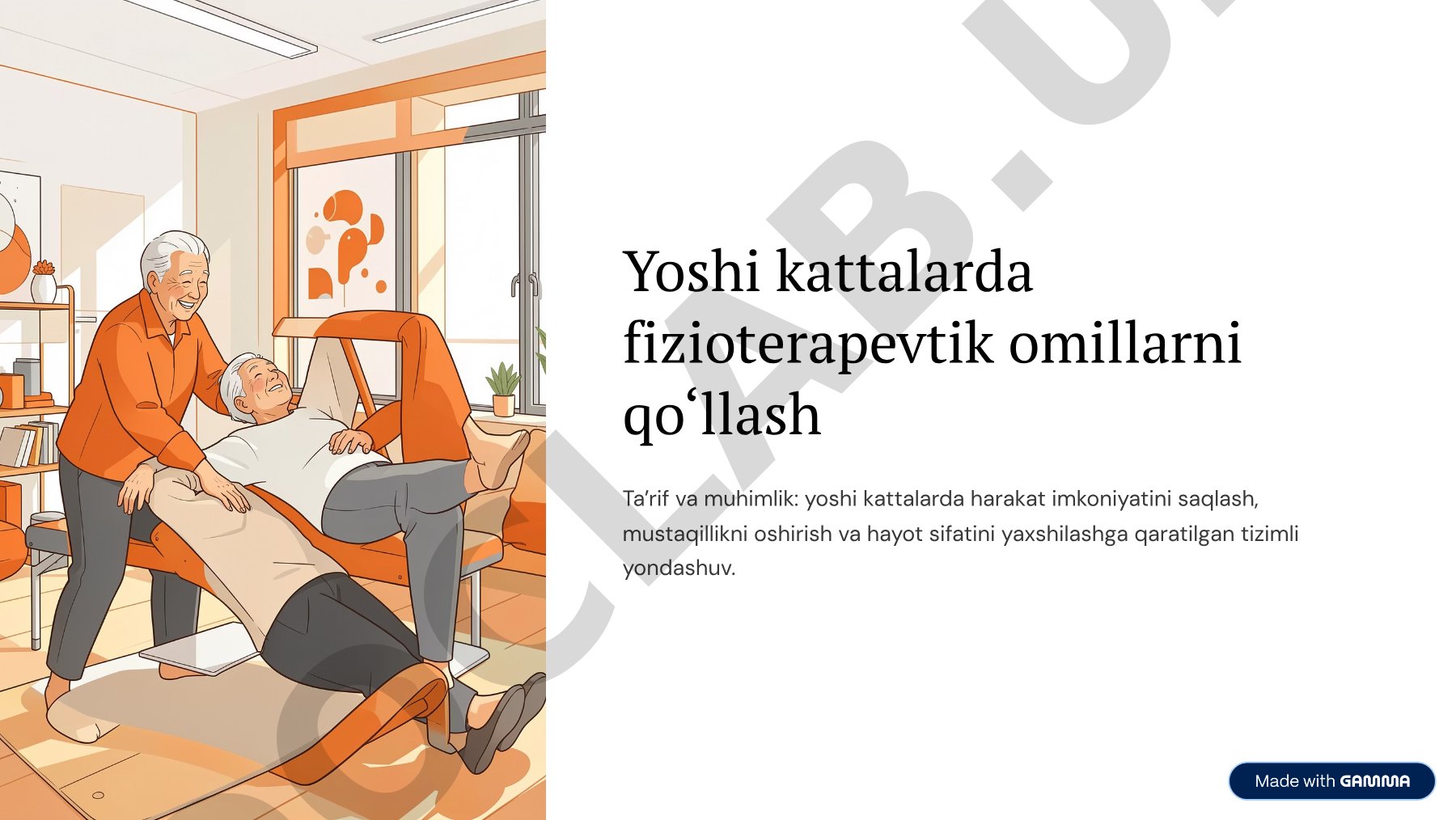 Yoshi kattalarda fizioterapevtik omillarni qo‘llash