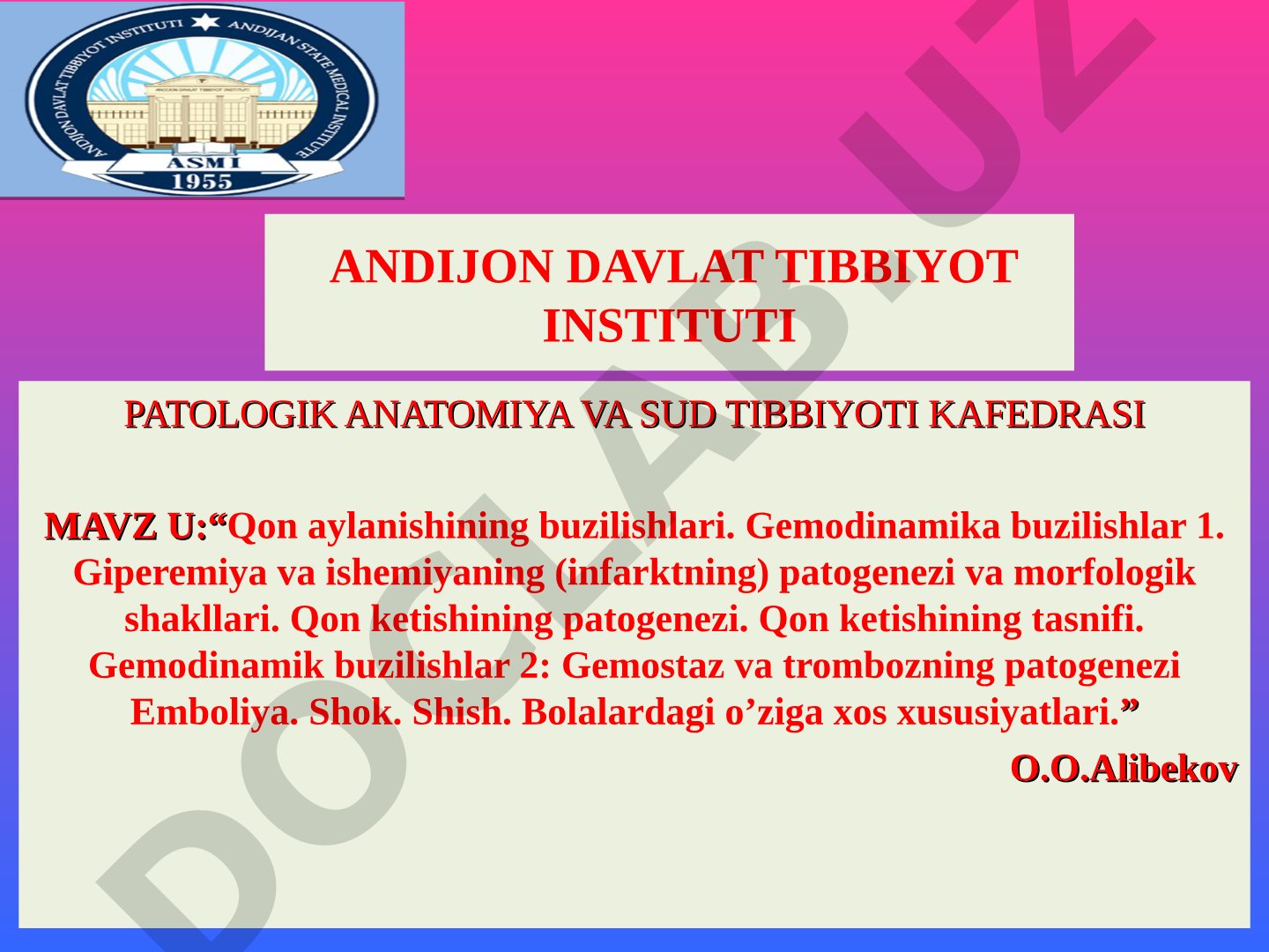 Qon aylanishining buzilishlari. Gemodinamika buzilishlar