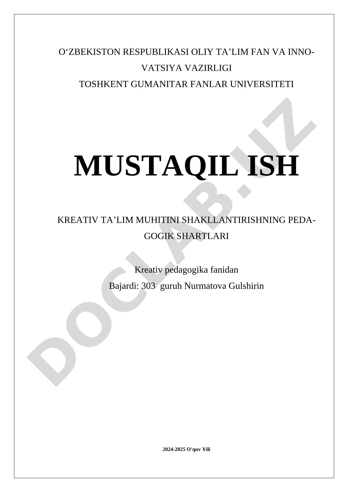 Kreativ taʼlim muhitini shakllantirishning pedagogik shartlari