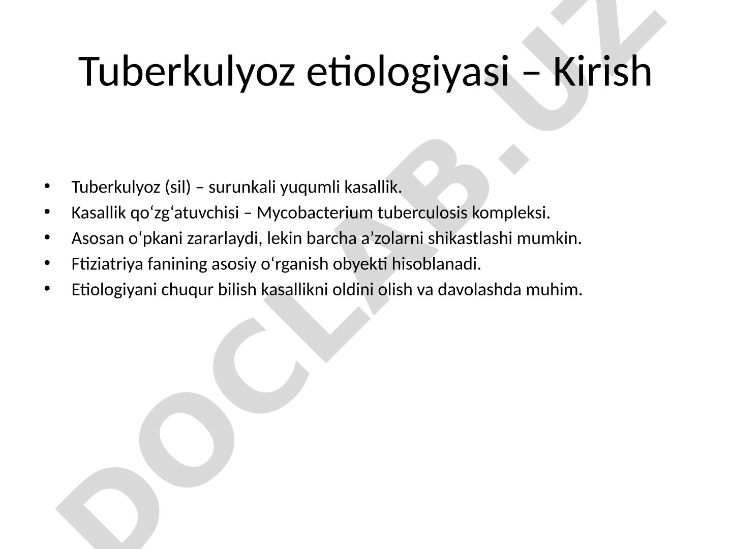 Tuberkulyoz etiologiyasi va patogen xususiyatlari
